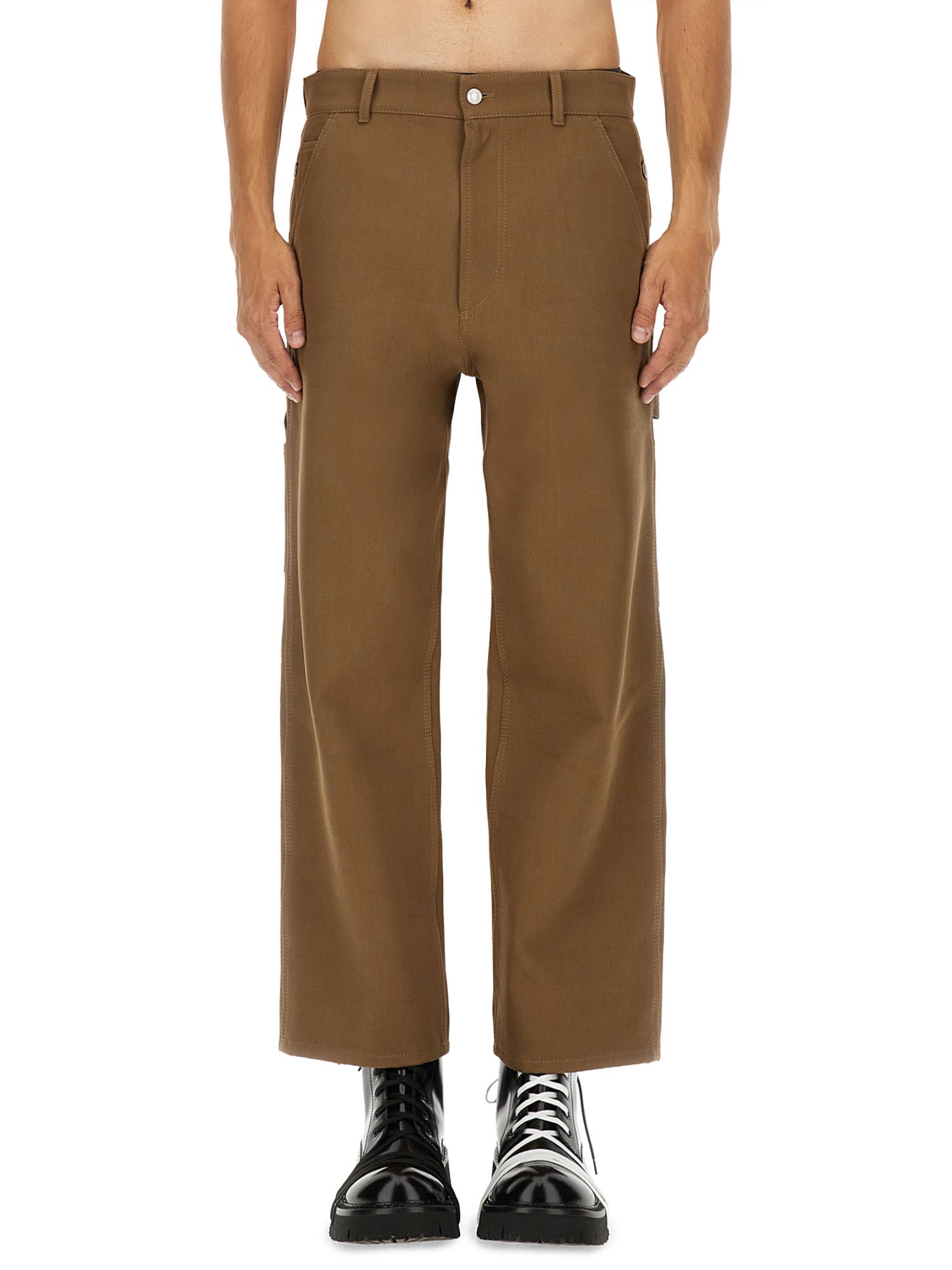 Moschino Straight-leg Tricot Pants With Utilitarian Details In Brown
