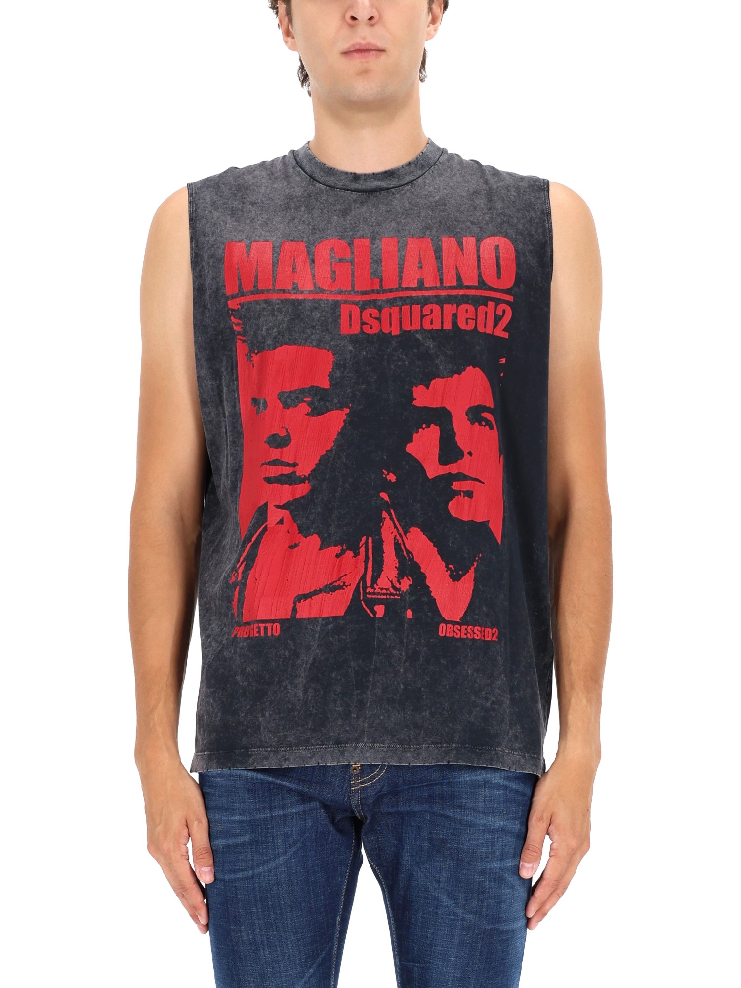 Dsquared2 Graphic Print Sleeveless Crew Neck T-shirt In Gray