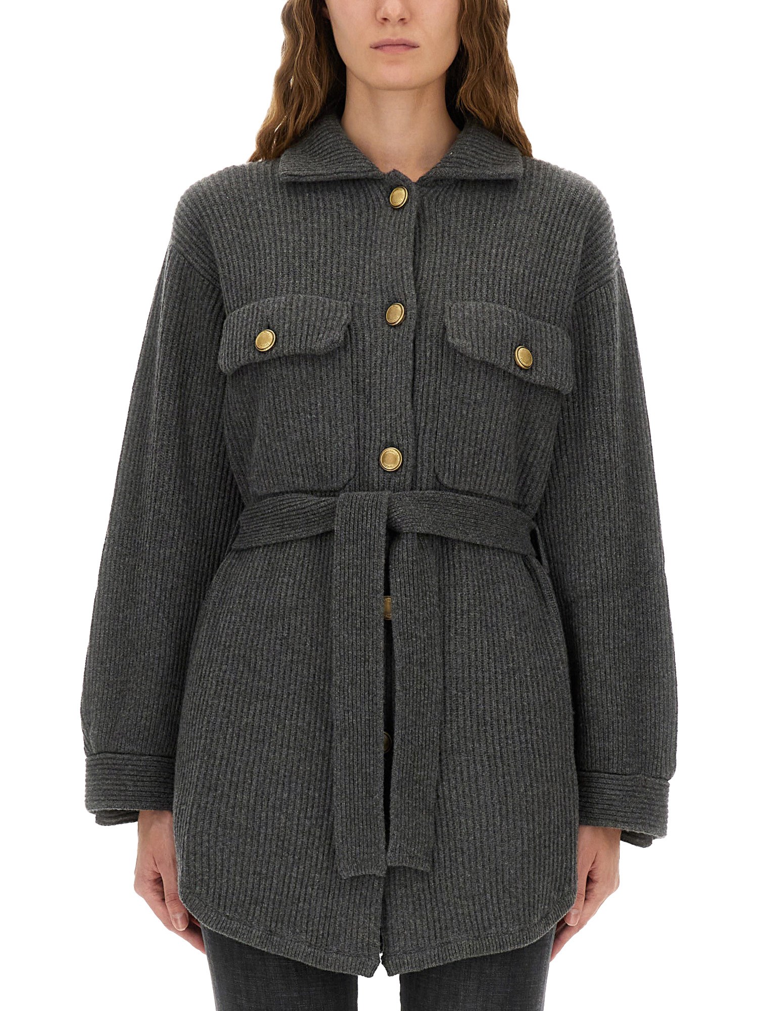 Brunello Cucinelli Belted Cardigan In Gray