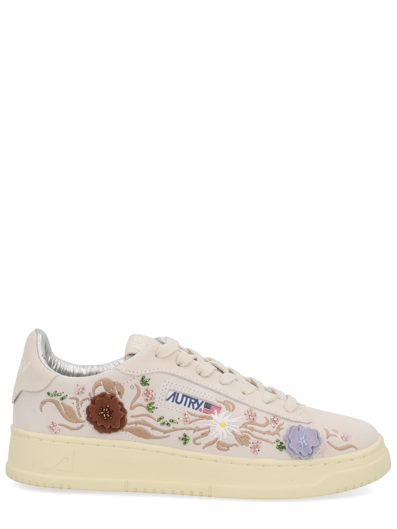 Autry Dallas Floral-embroidered Sneakers In Neutral