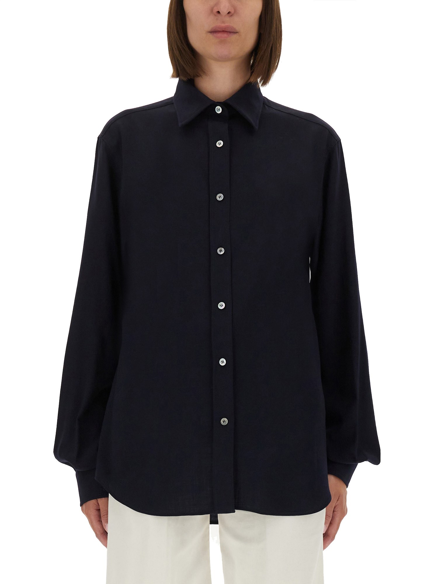 Moschino Relaxed Fit Black Cotton Shirt In Blue