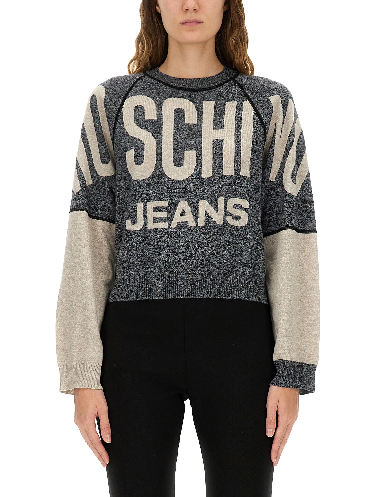 moschino jeans jersey with inlaid logo