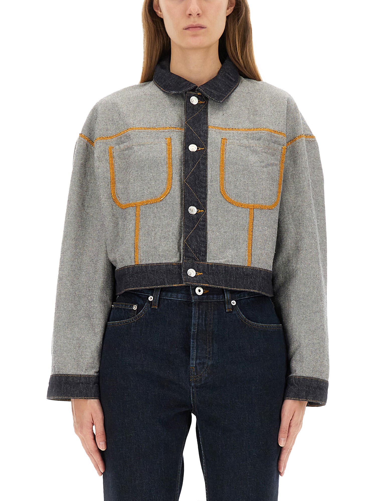 Moschino Cropped Jacket With Chest Pockets And Long Sleeves In Multi