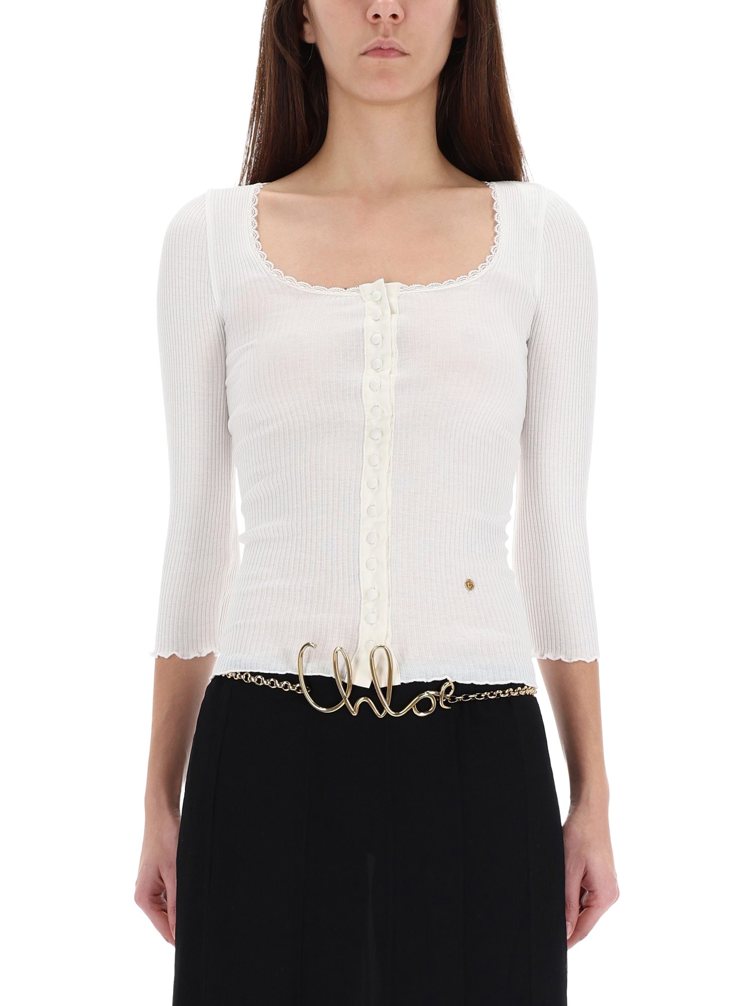 Chloé Mini Ruffled Cardigan Sweaters And Cardigans White In White