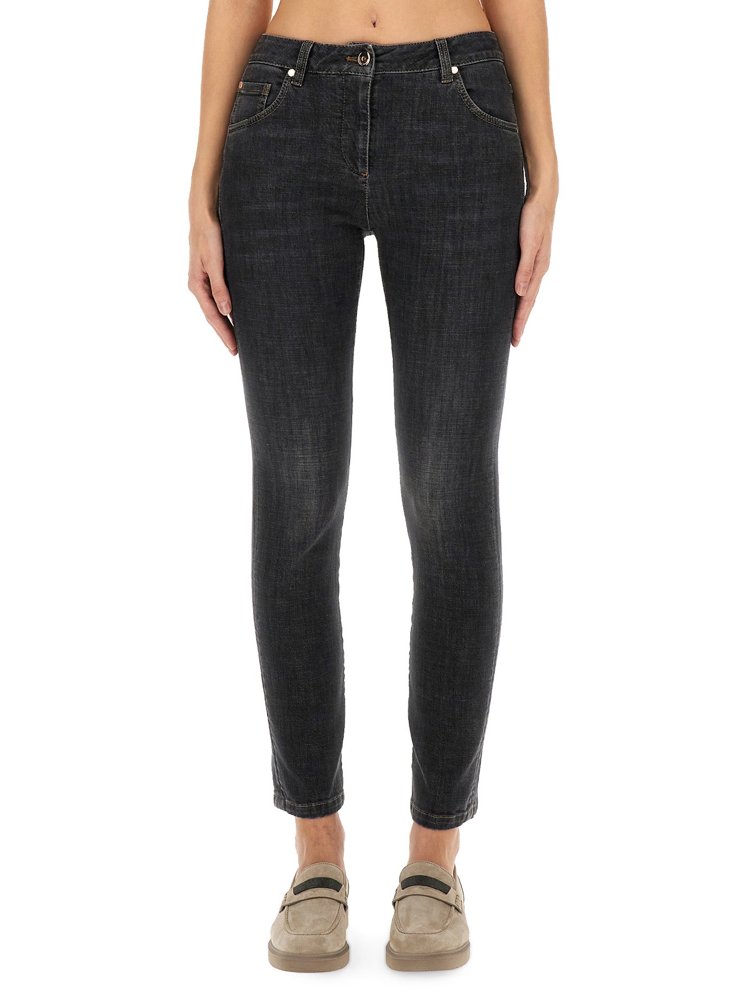 Brunello Cucinelli Slim Fit Denim Pants In Black