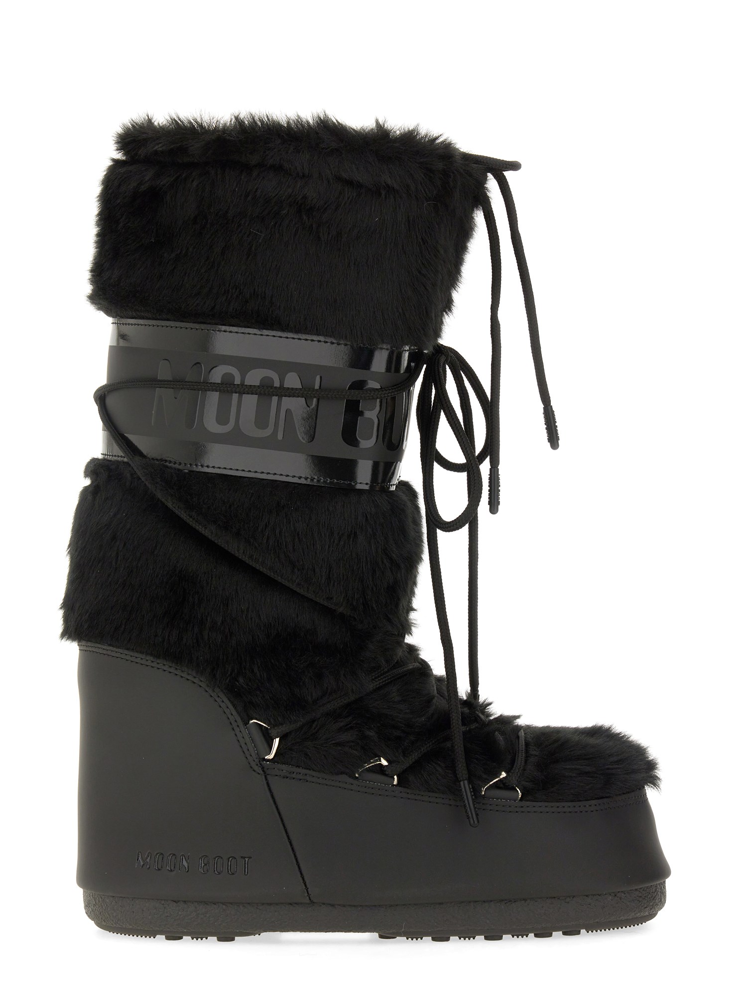 Moon Boot Black Faux Fur Boots In Animal Print
