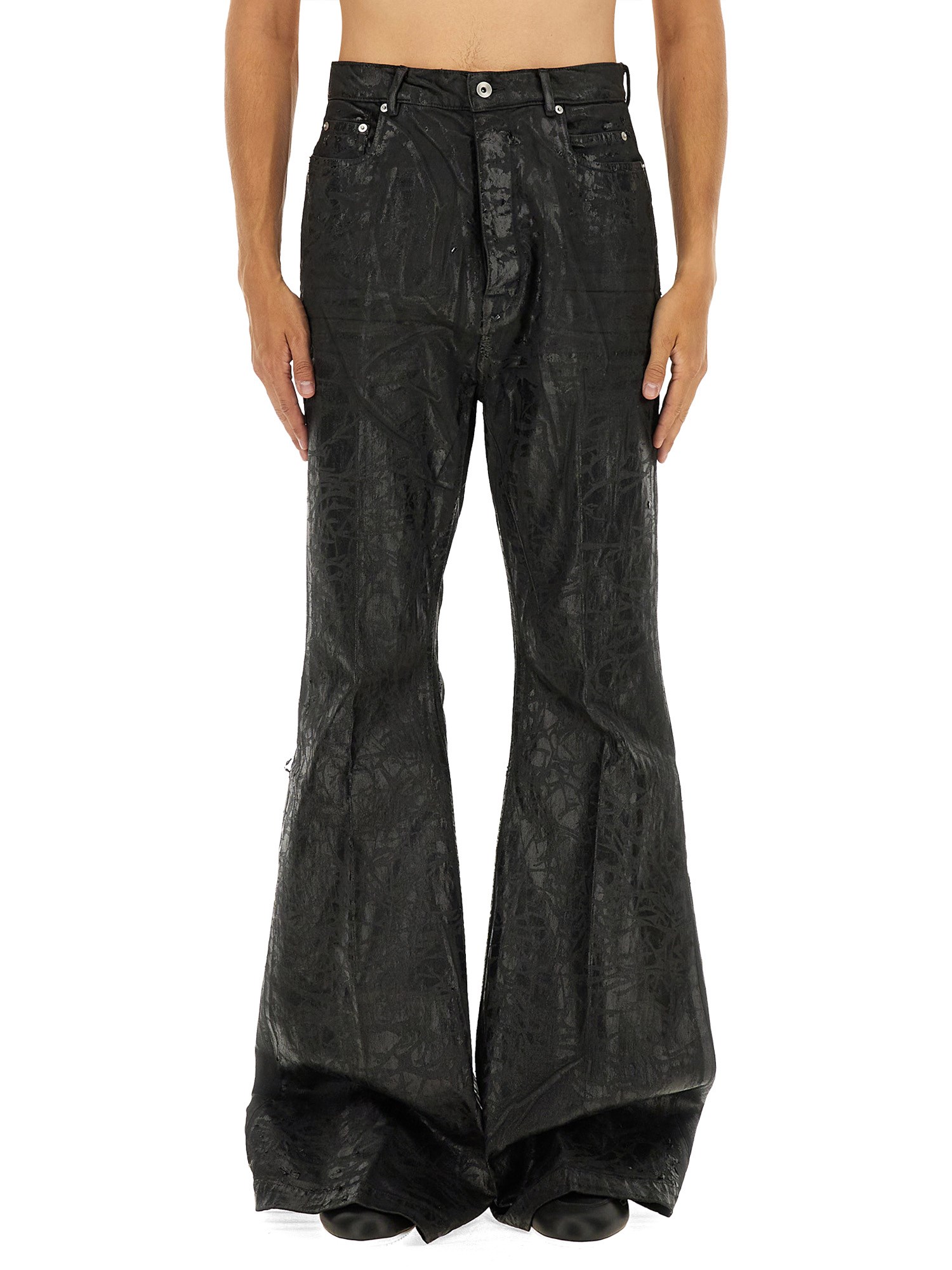 Rick Owens Flared Full Length Trousers With Belt Loops In Black