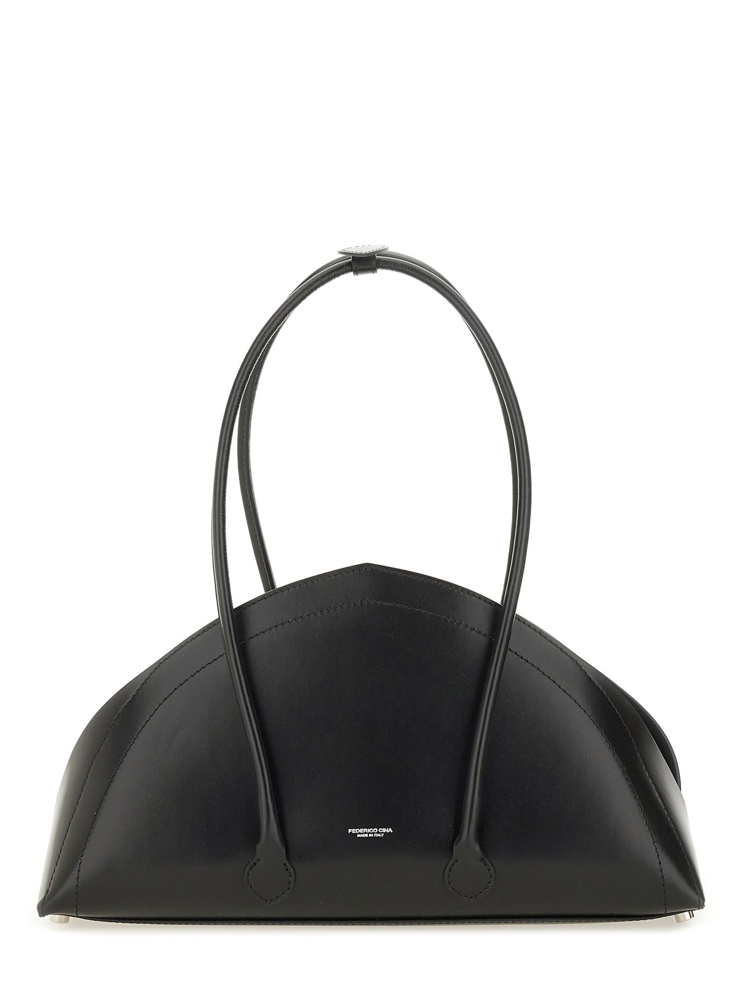 Federico Cina Curved Shoulder Bag Double Handles In Black