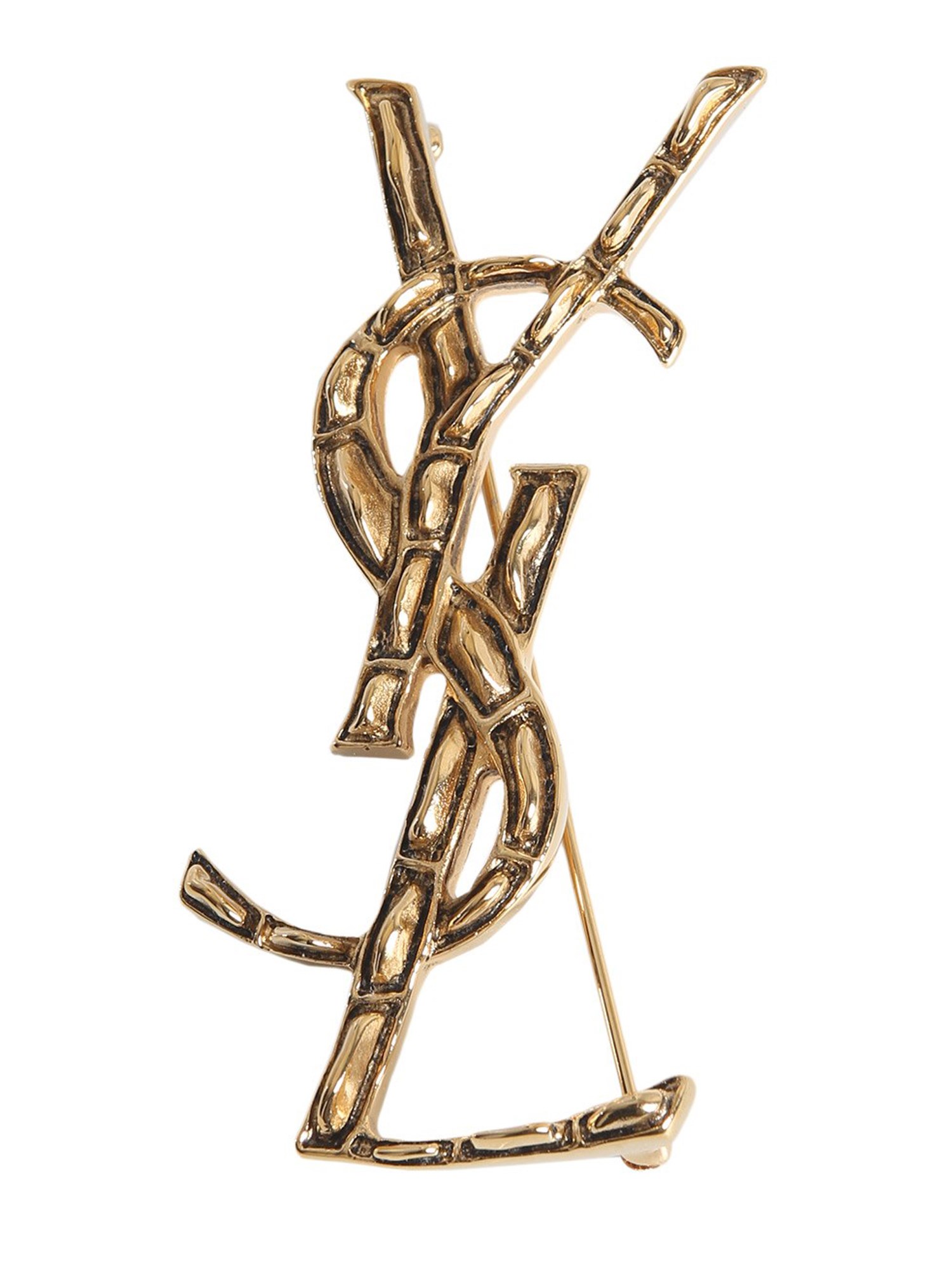 Saint Laurent Cassandras Crocodile Brooch In Brown