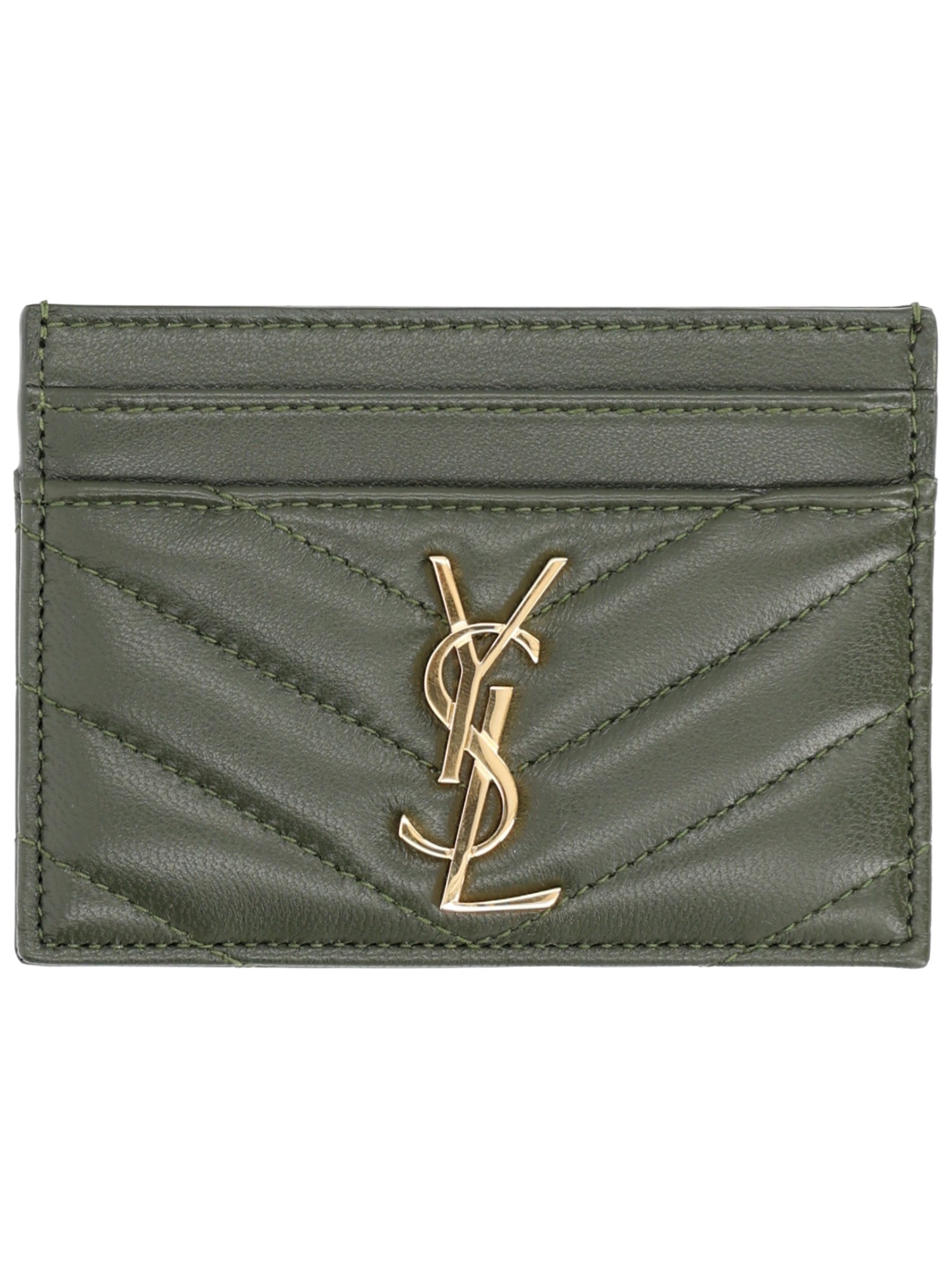 Saint Laurent Quilted Logo Cardholder In Brown
