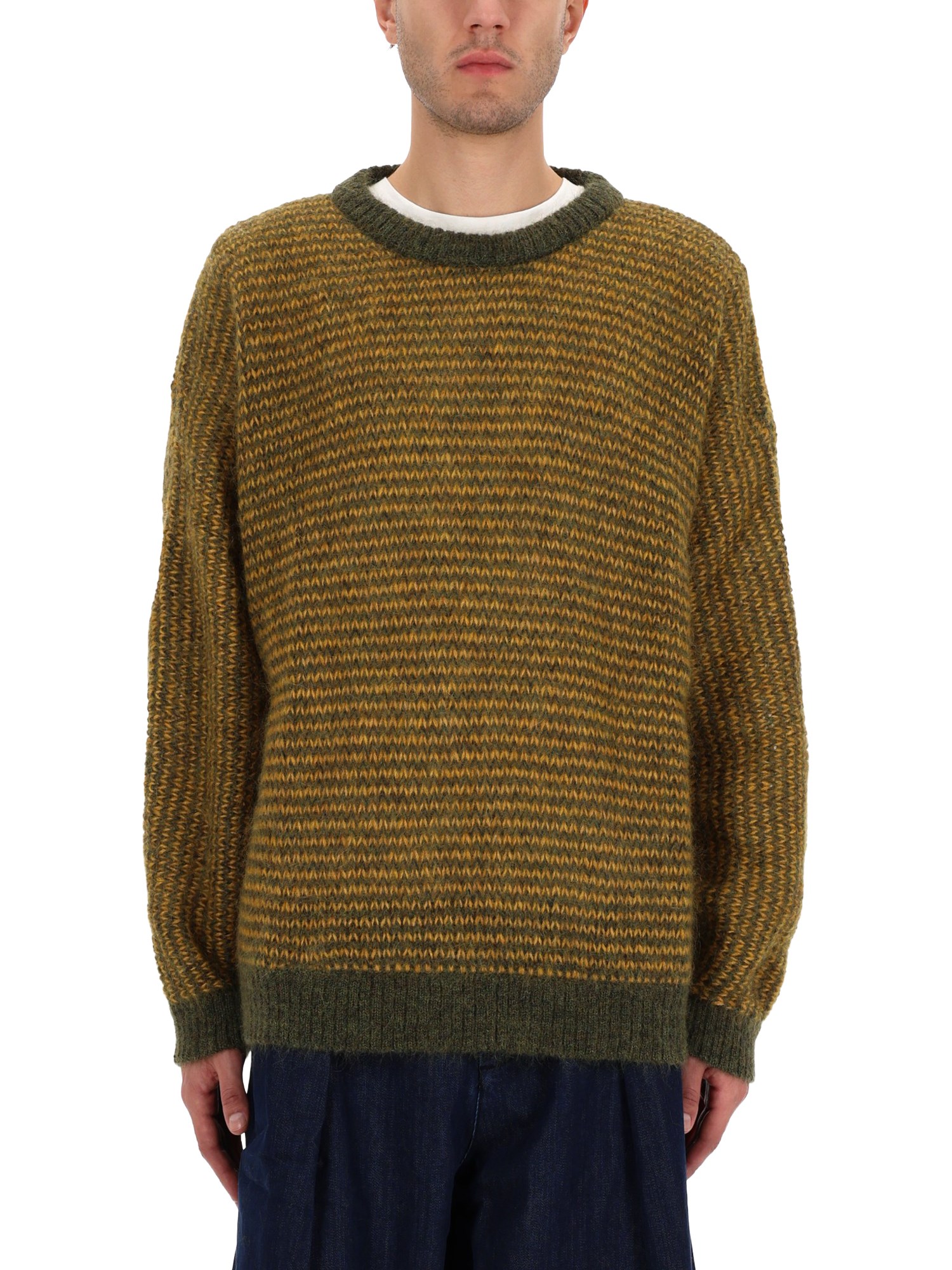 Ymc You Must Create Textured Knit Crew Neck Sweater In Brown