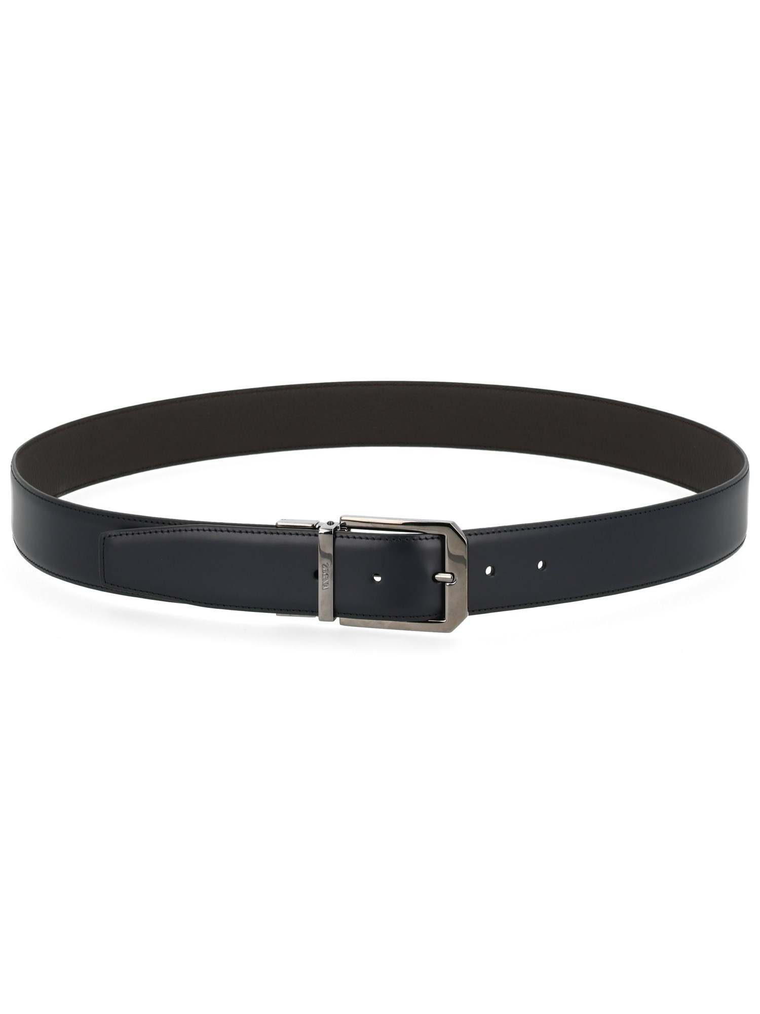 Zegna Dual Sided Leather Belt With Metal Buckle In Black