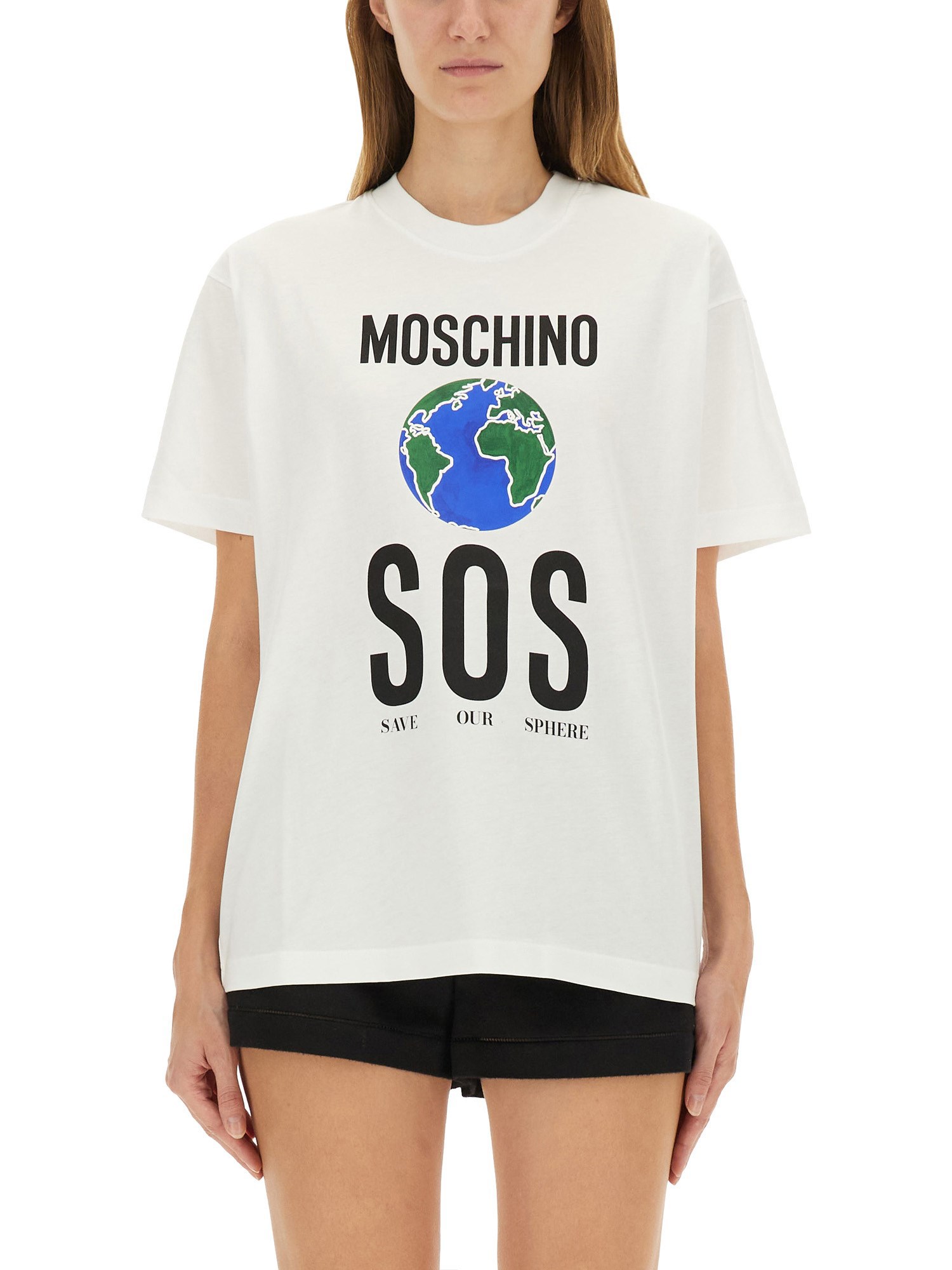 Moschino Relaxed-fit Cotton T-shirt With Bold Globe Print In White