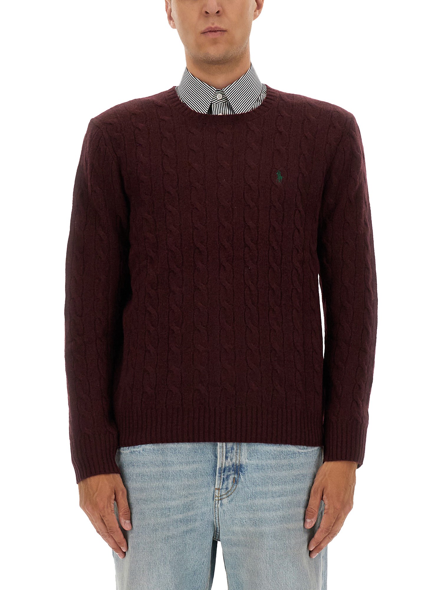Polo Ralph Lauren Wool And Cashmere Cable Knit Sweater In Burgundy
