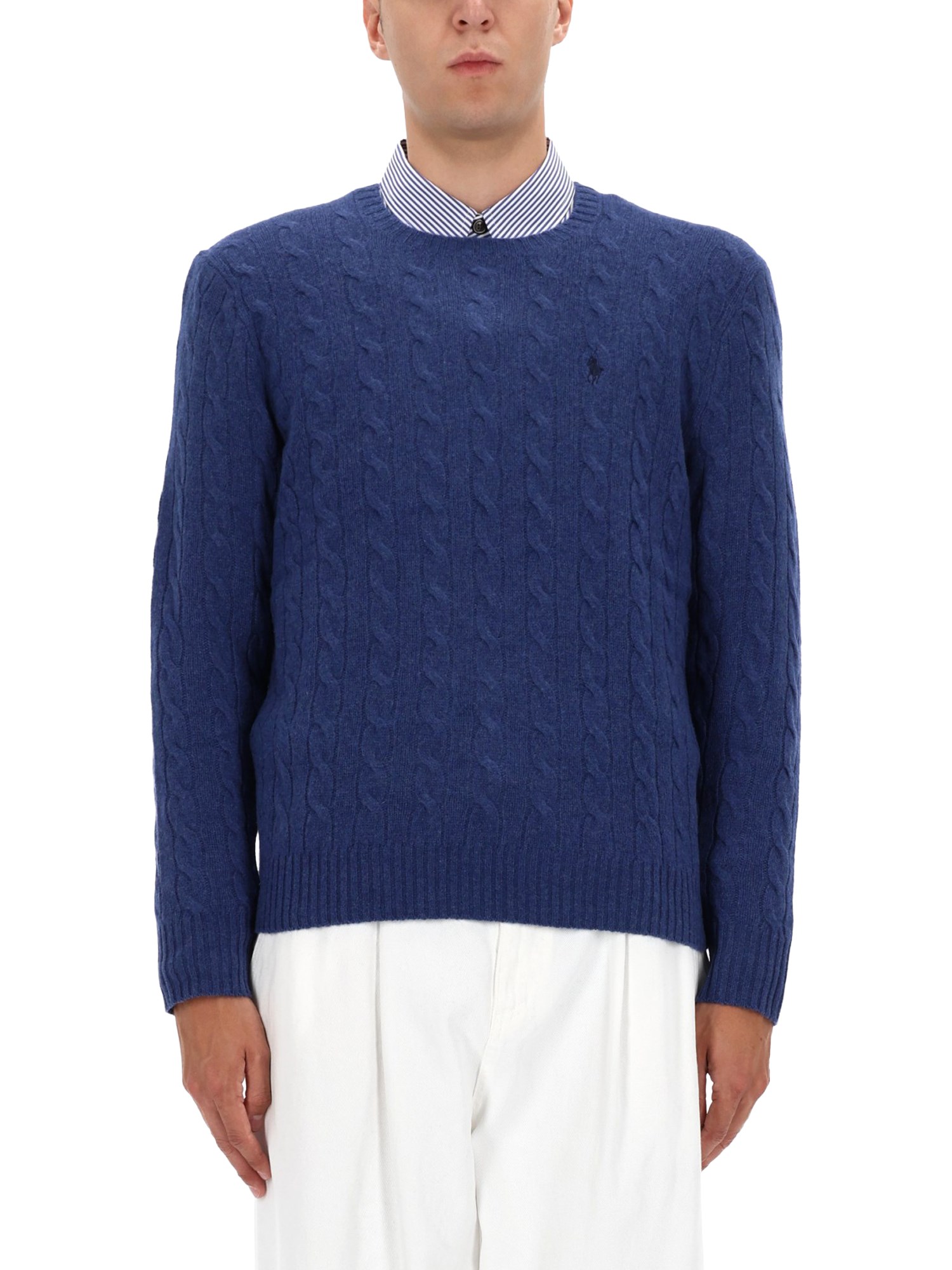 Polo Ralph Lauren Wool And Cashmere Cable Knit Sweater In Blue