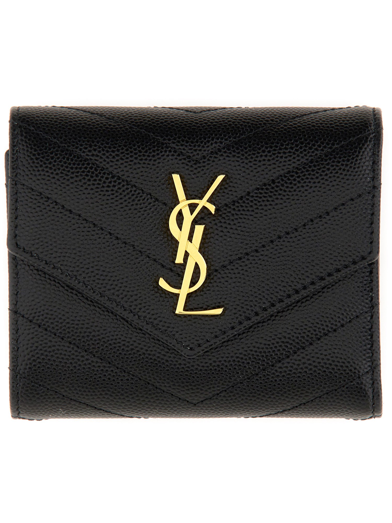 Saint Laurent "cassandre" Matelassé Multi-fold Wallet In Black