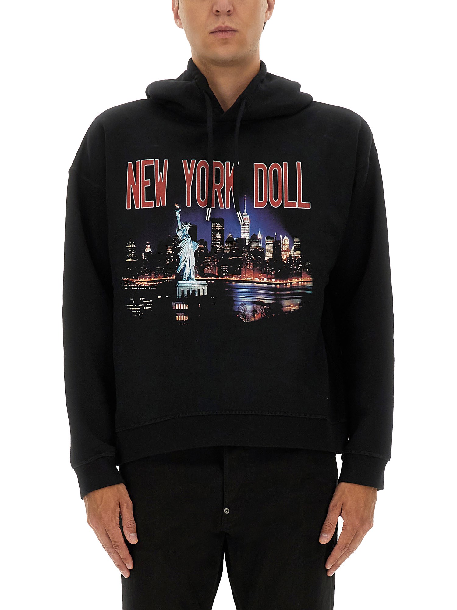 Dsquared2 Graphic Hooded Sweater Long Sleeves In Black