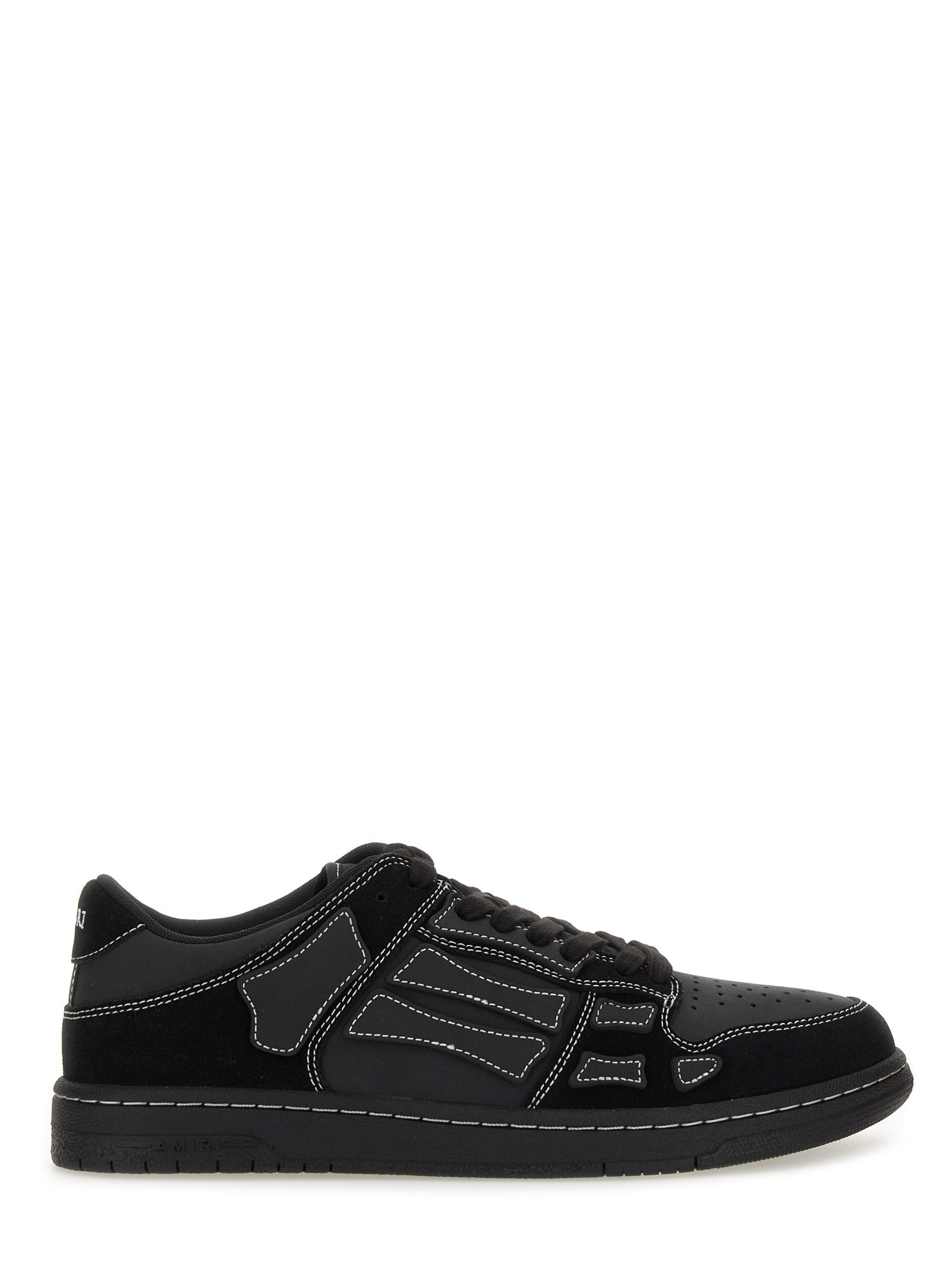 Amiri Sneaker Skel Top Low Black In Leather And Suede Men In Black