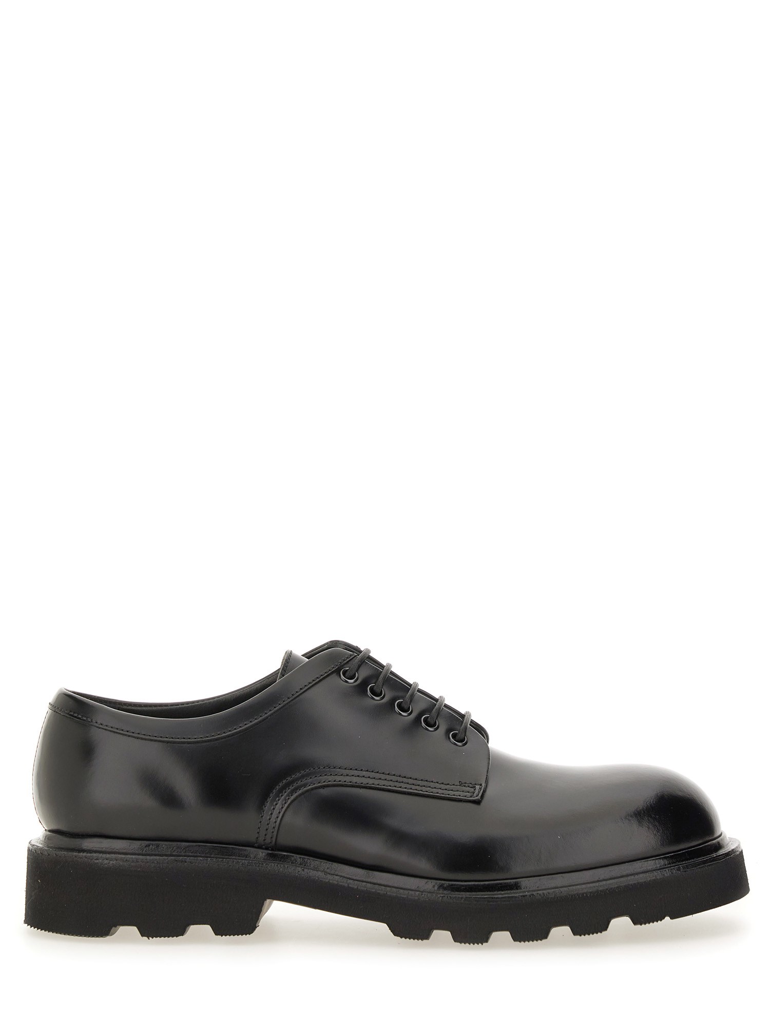 Premiata Polished Calf Leather Lace-up Moccasins In Black