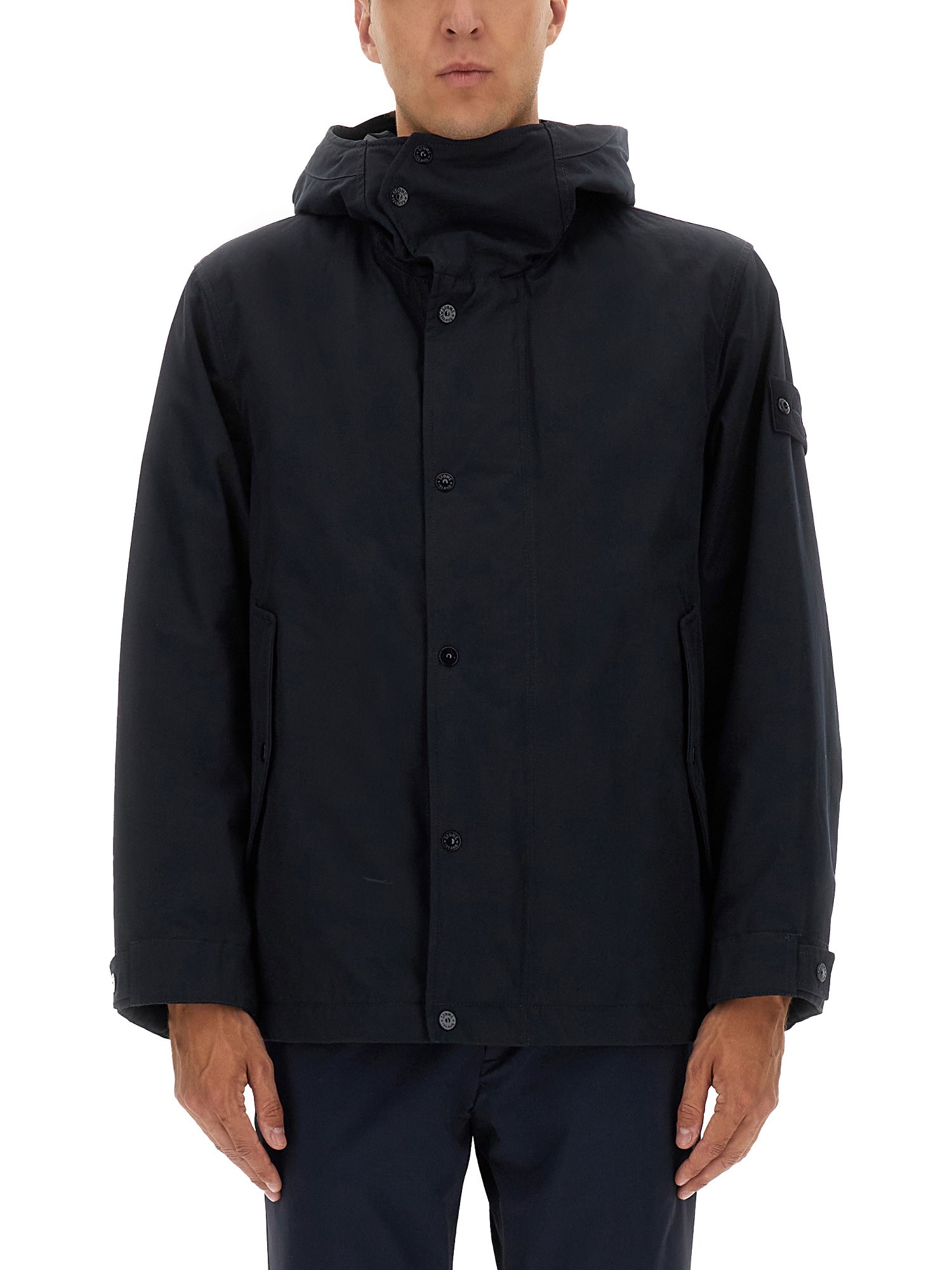 Stone Island Waterproof Hooded Jacket Front Pockets In Blue