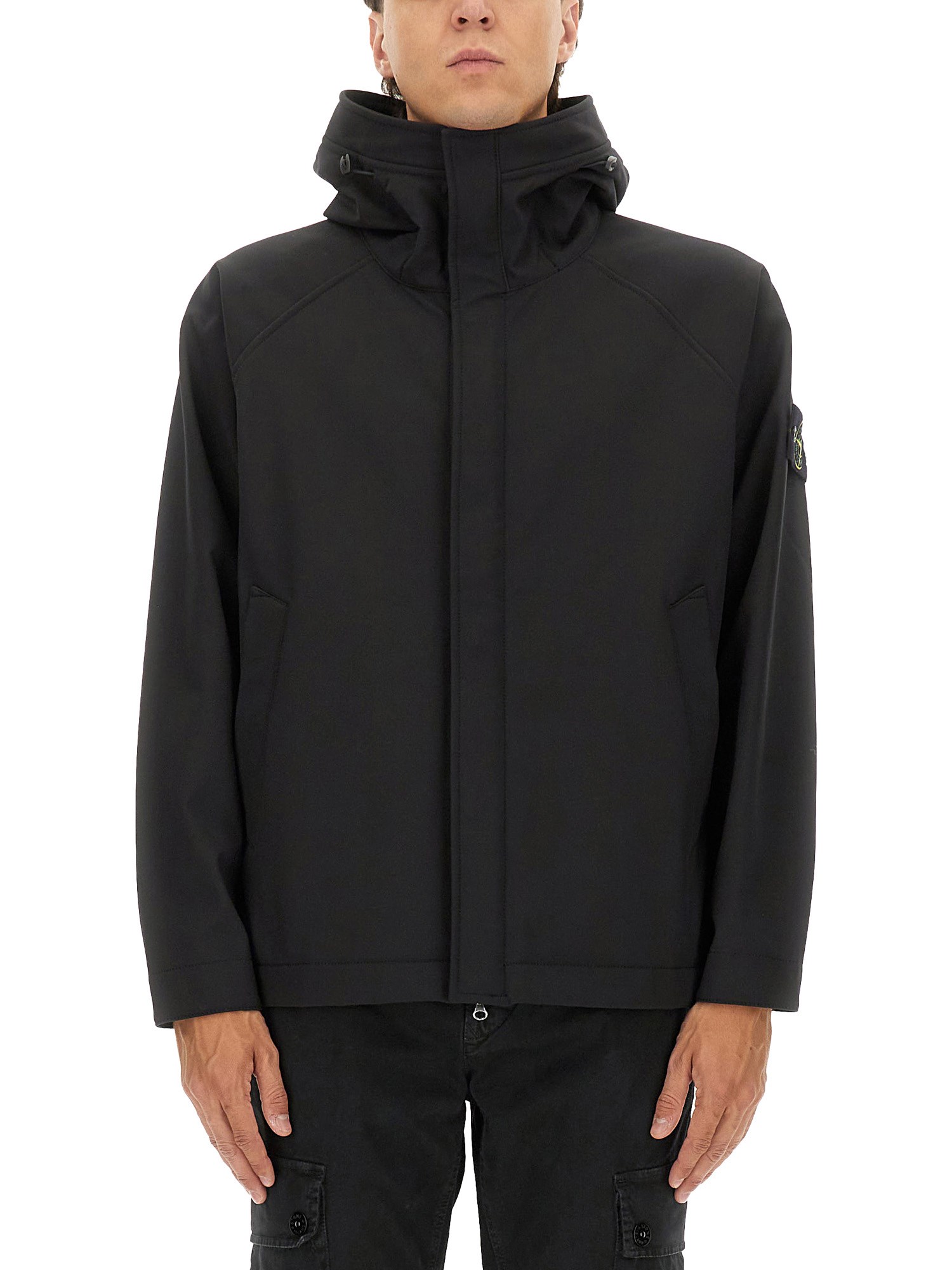 Stone Island Versatile Hooded Jacket Adjustable Features In Black