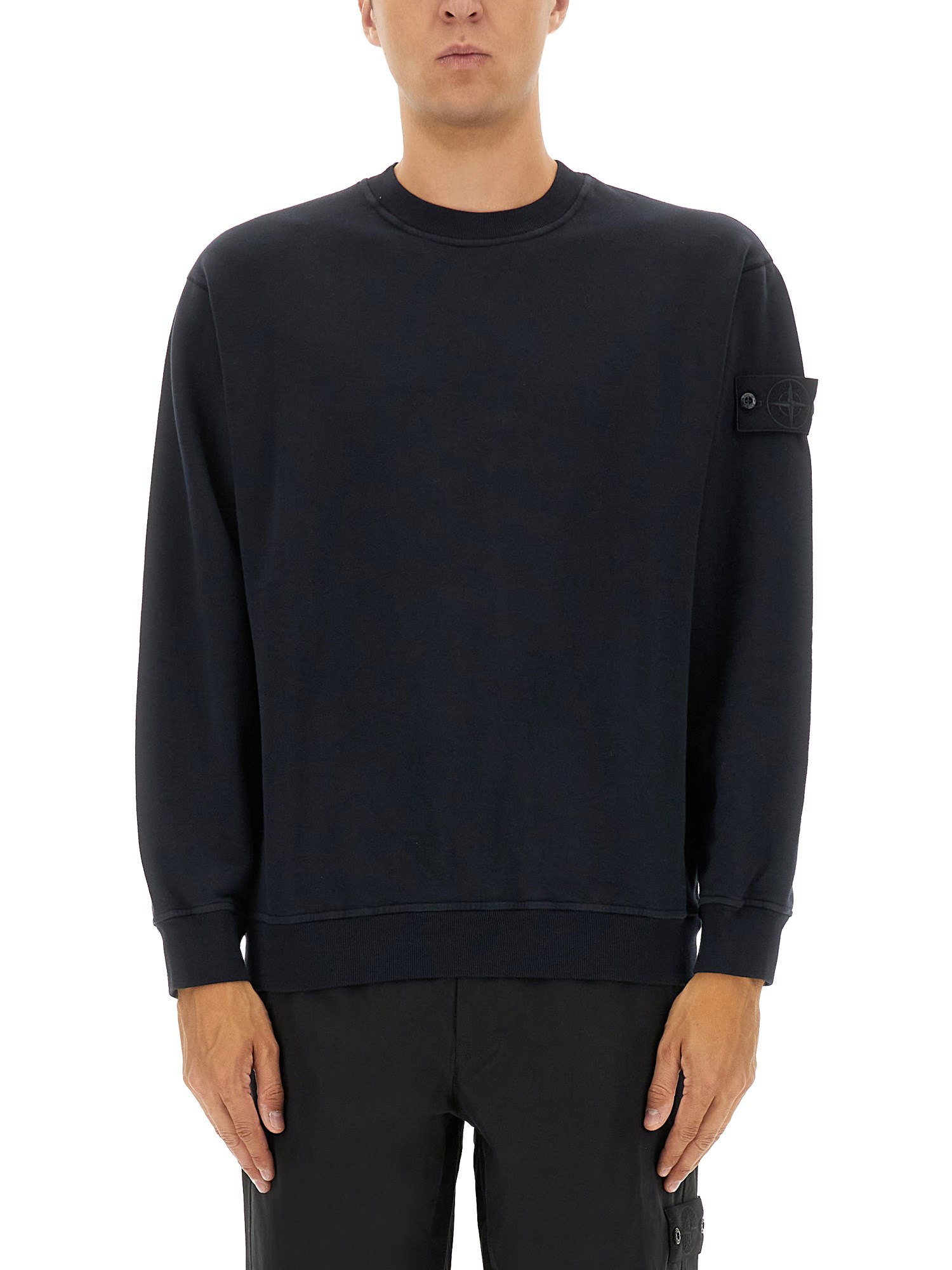 Stone Island Sweatshirt With Ribbed Edges In Blue