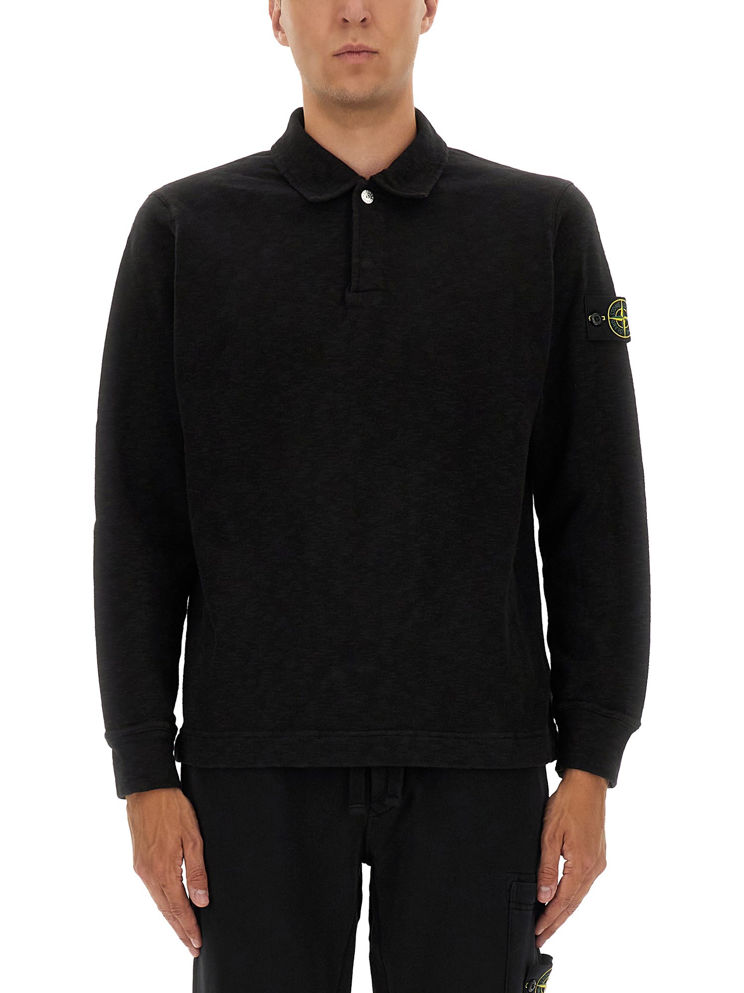 Stone Island Cotton Vanisé Polo Shirt In Black