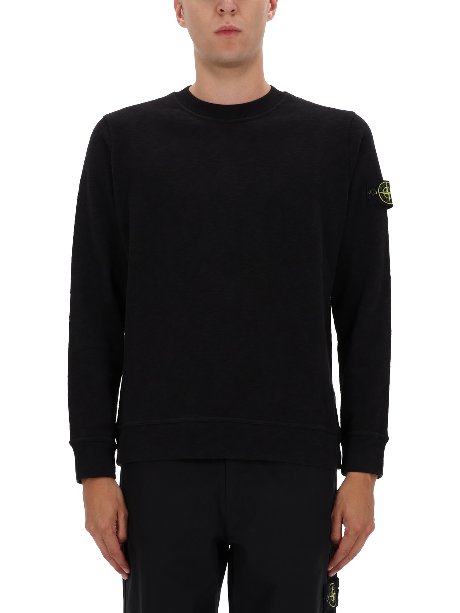 Stone Island Black Sweatshirt With Pockets And Compass Logo In Black