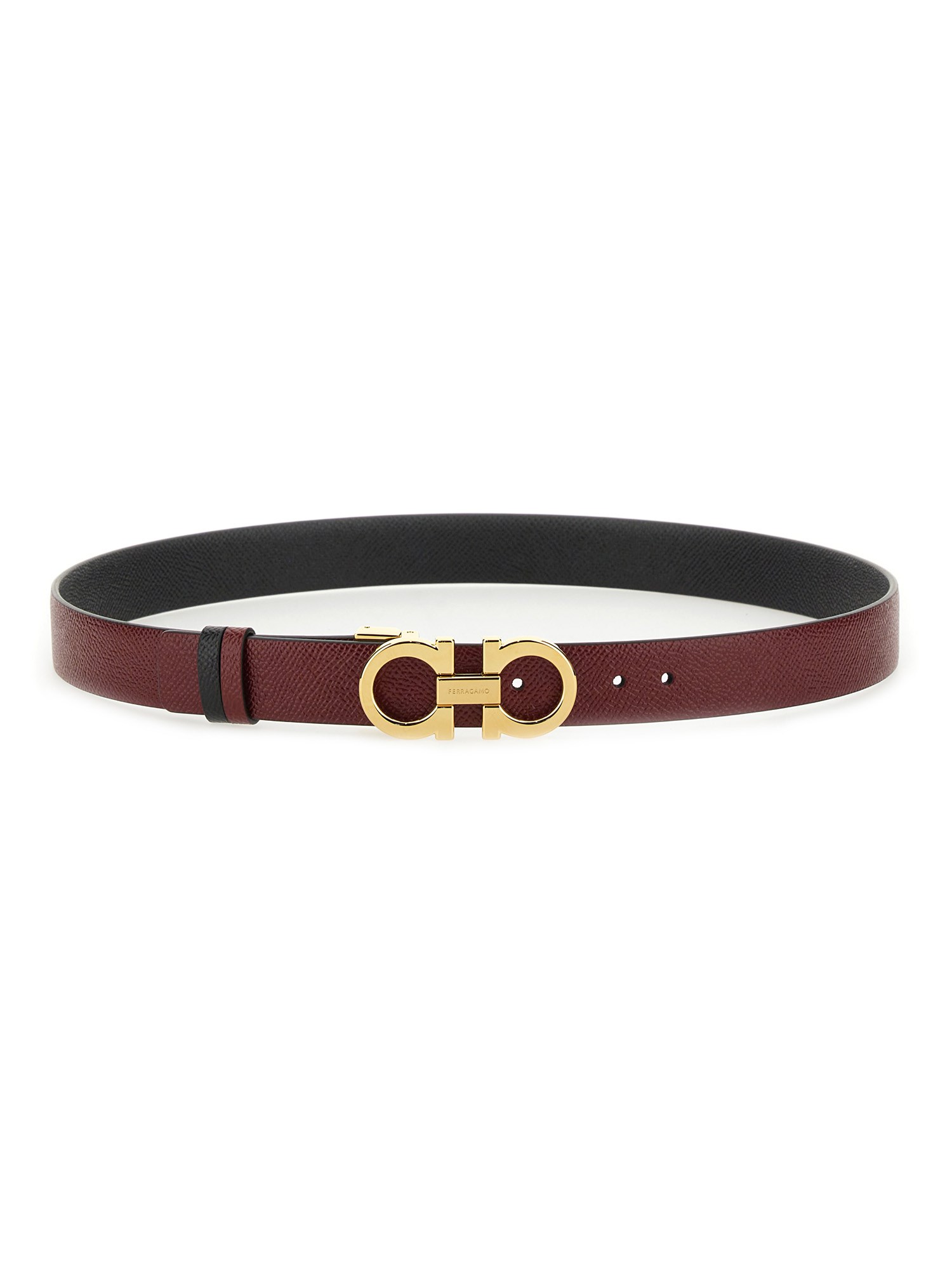 Ferragamo Reversible Belt With Gold-tone Buckle Hooks In Burgundy