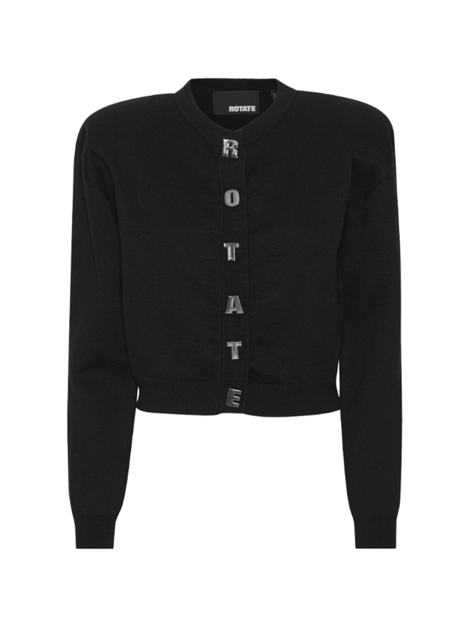 Rotate Birger Christensen Rotate Cropped Black Sweater With Padded Shoulders And Button Embellishments In Black