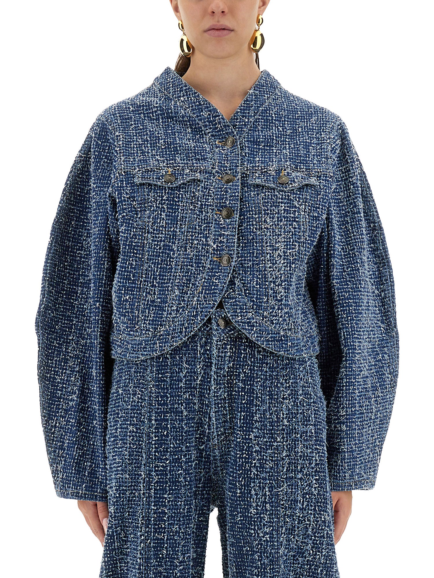 Rotate Birger Christensen Cropped Length Front Pockets Long Sleeves In Blue