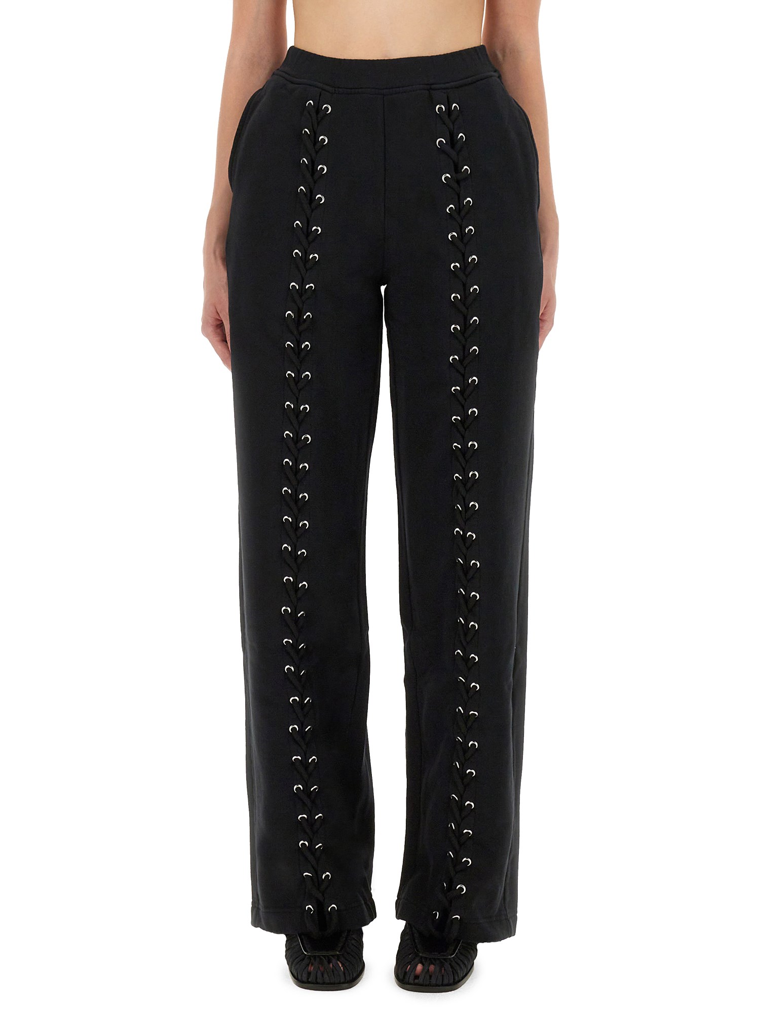 Rotate Birger Christensen Wide Leg Lace-up Joggers With Side Pockets In Black