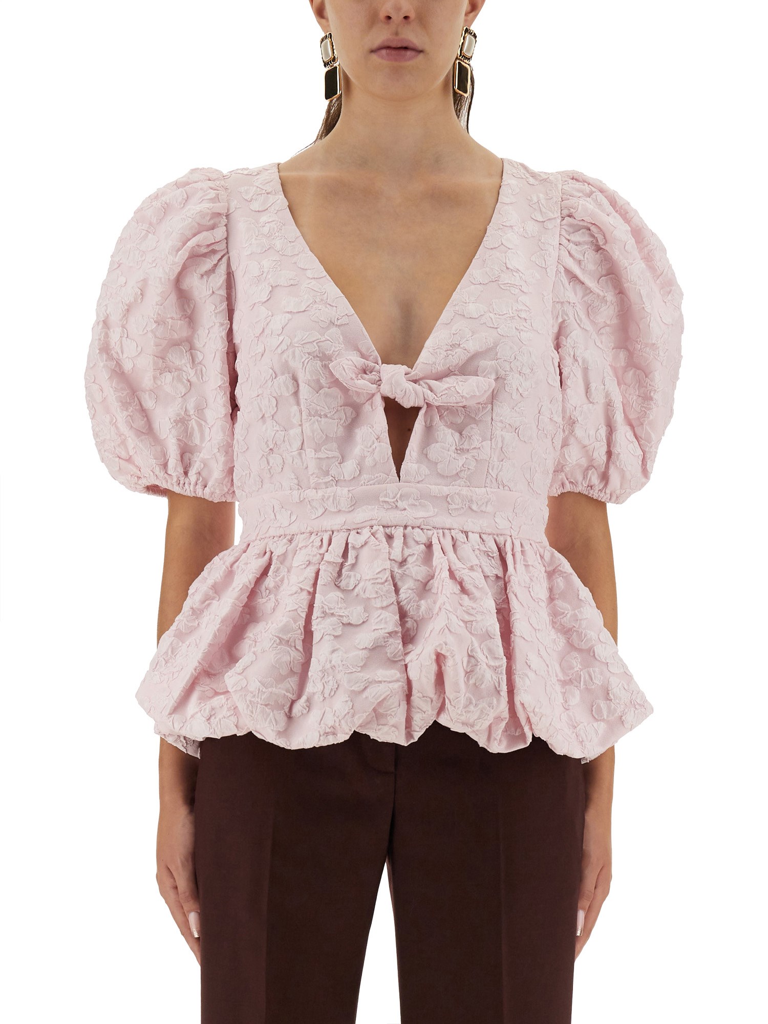 Rotate Birger Christensen Rotate Birgerchristensen Top With Puff Sleeves In Pink