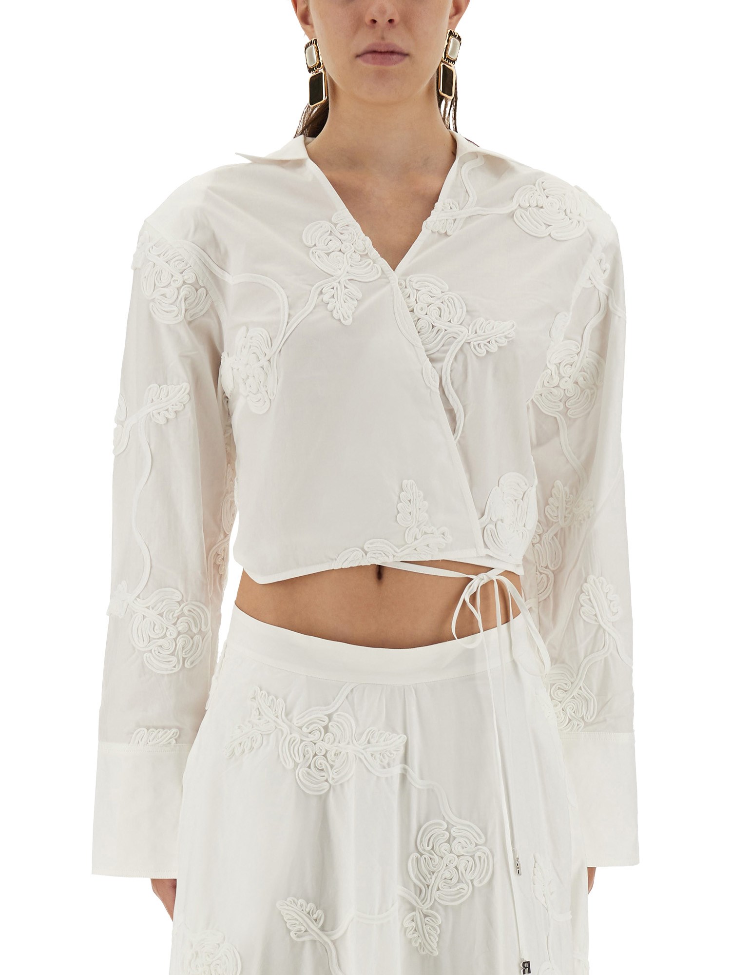 Rotate Birger Christensen Wrap-around Shirt Top In White