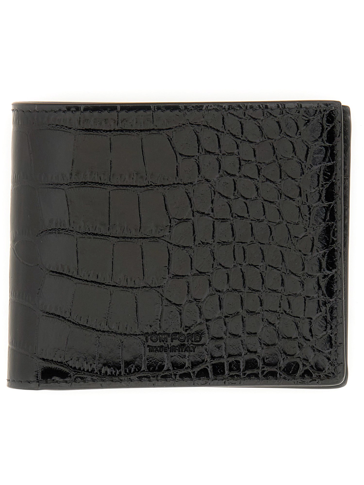 Tom Ford Textured Leather Bifold Wallet With Crocodile Pattern In Black