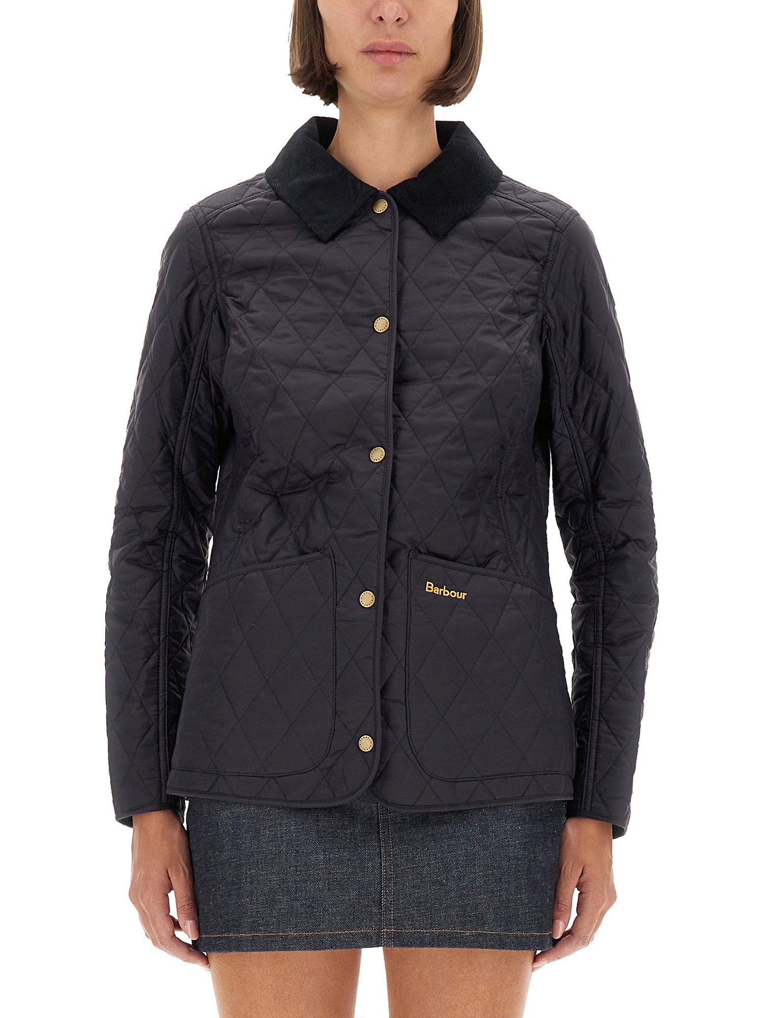 Barbour Diamond Quilted Lightweight Jacket With Corduroy Collar In Animal Print