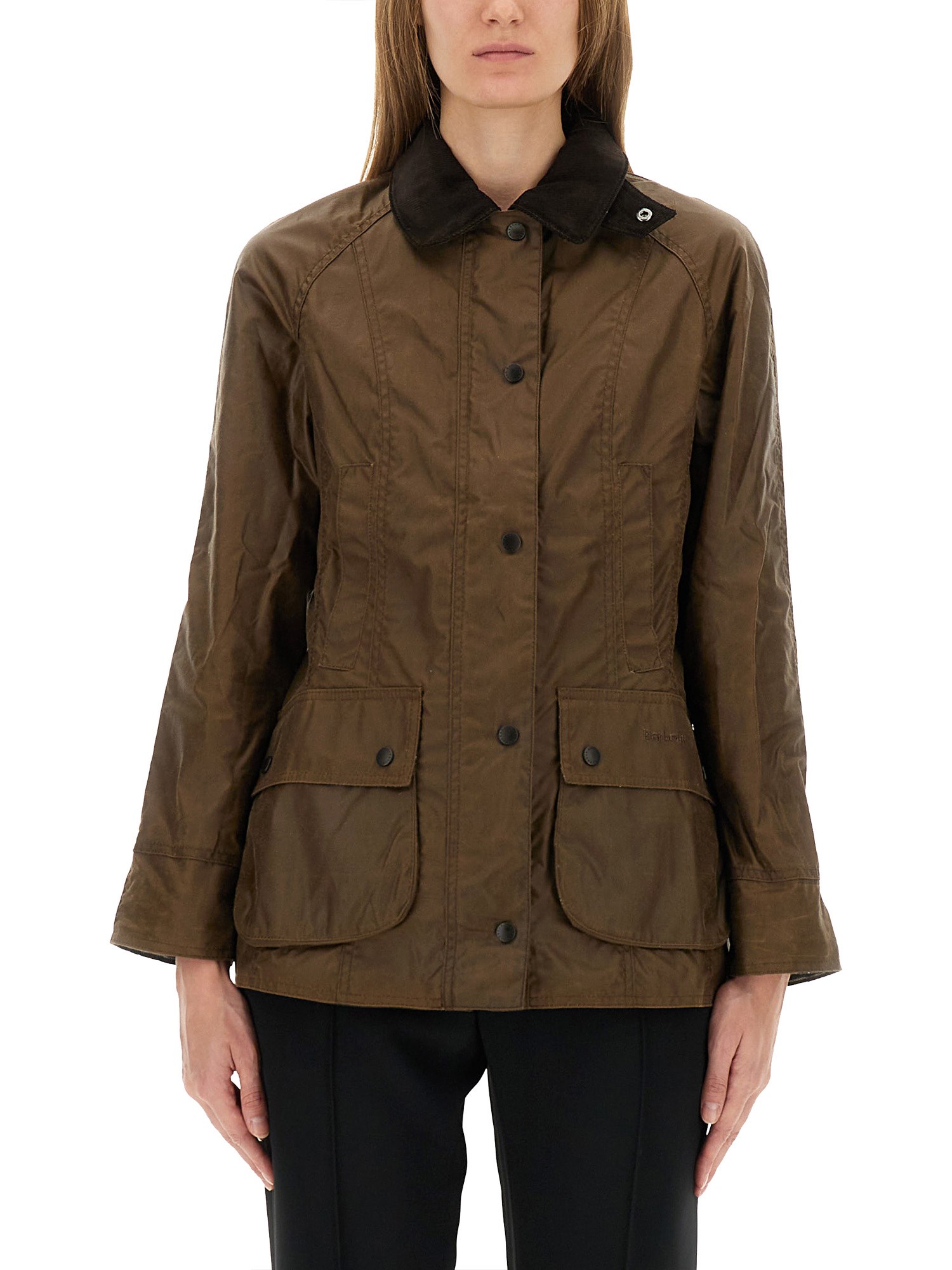 Barbour Corduroy Collar Coat Flap Pockets In Brown