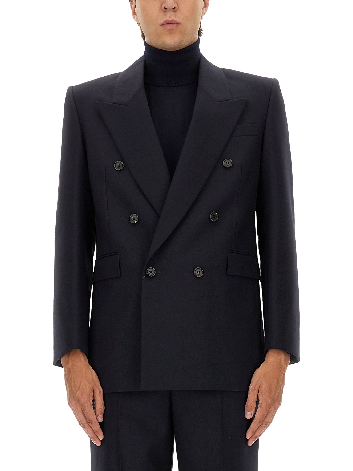 Saint Laurent Double-breasted Wool Jacket In Blue