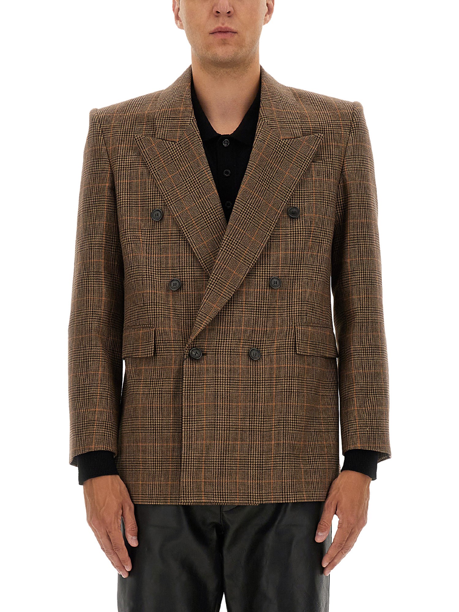 Saint Laurent Wool-cashmere Double-breasted Jacket In Brown