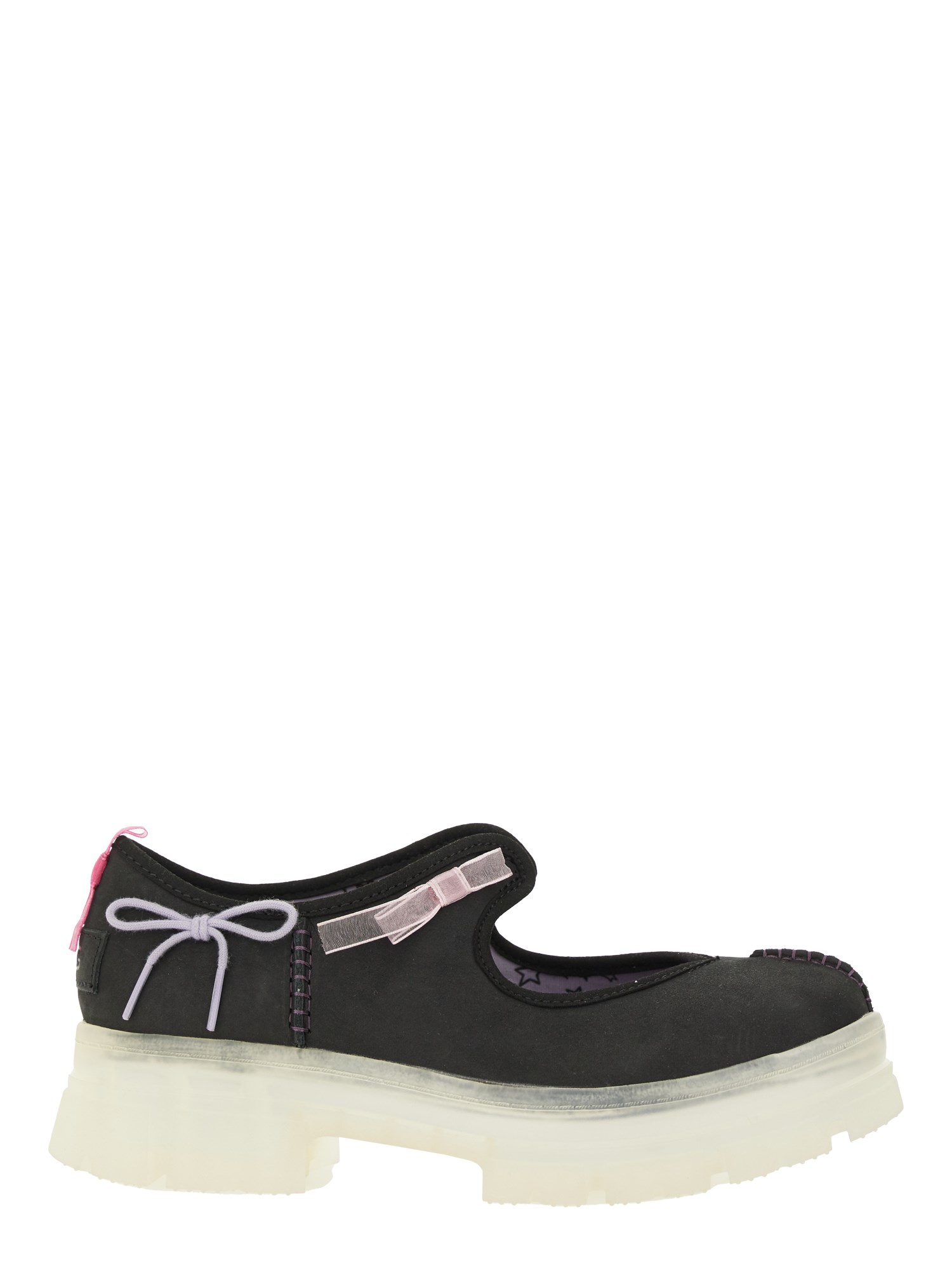 Ugg Mary Jane Flats With Translucent Sole And Decorative Bows In Black