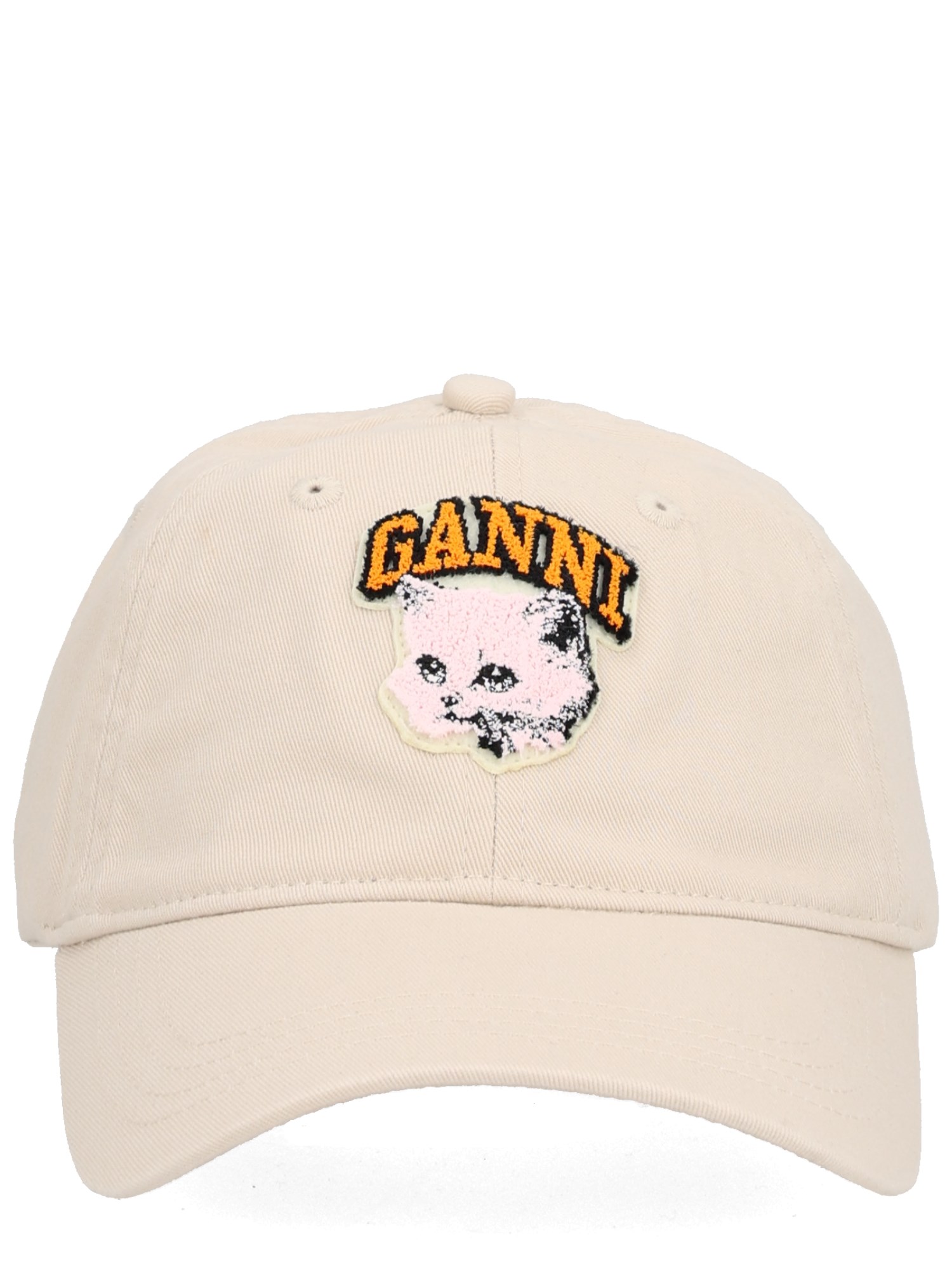 Ganni "cat" Baseball Hat With Logo In White