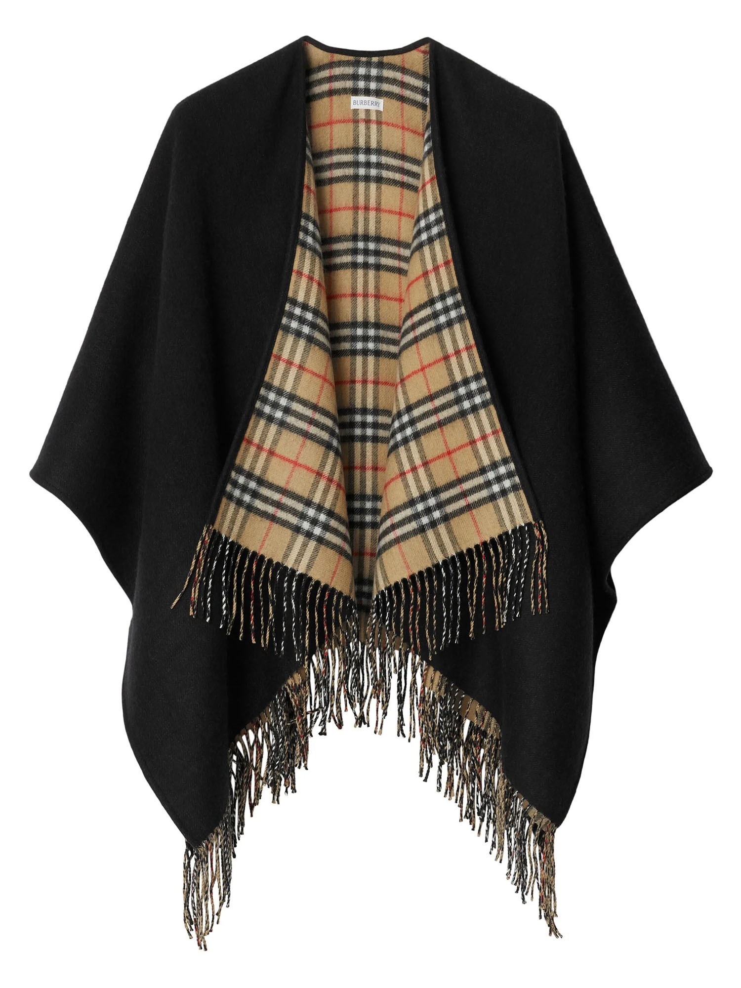 Burberry Reversible Plaid Cape In Black
