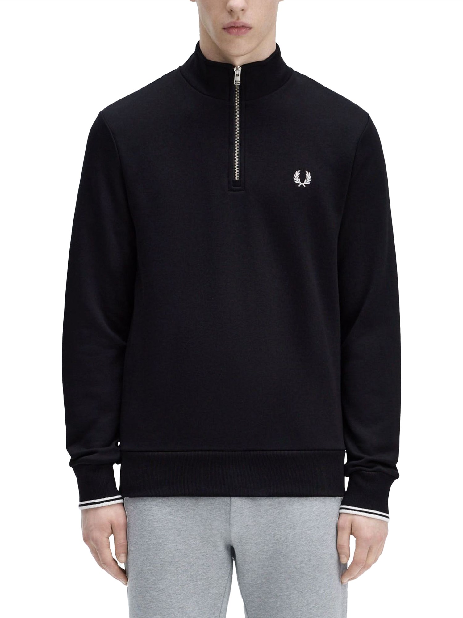 Fred Perry Half Zipper Sweatshirt In Black