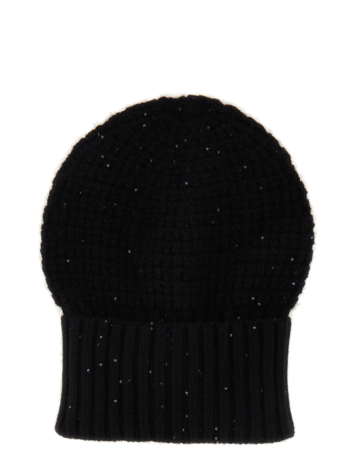 Fabiana Filippi Knitted Hat With Ribbed Cuff And Sequins In Black