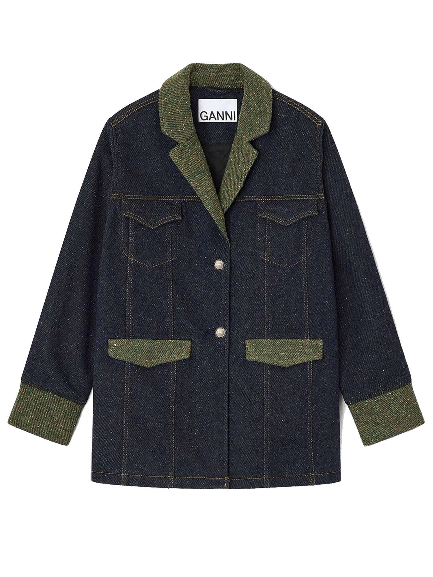 Ganni Cotton Denim Blazer In Blue