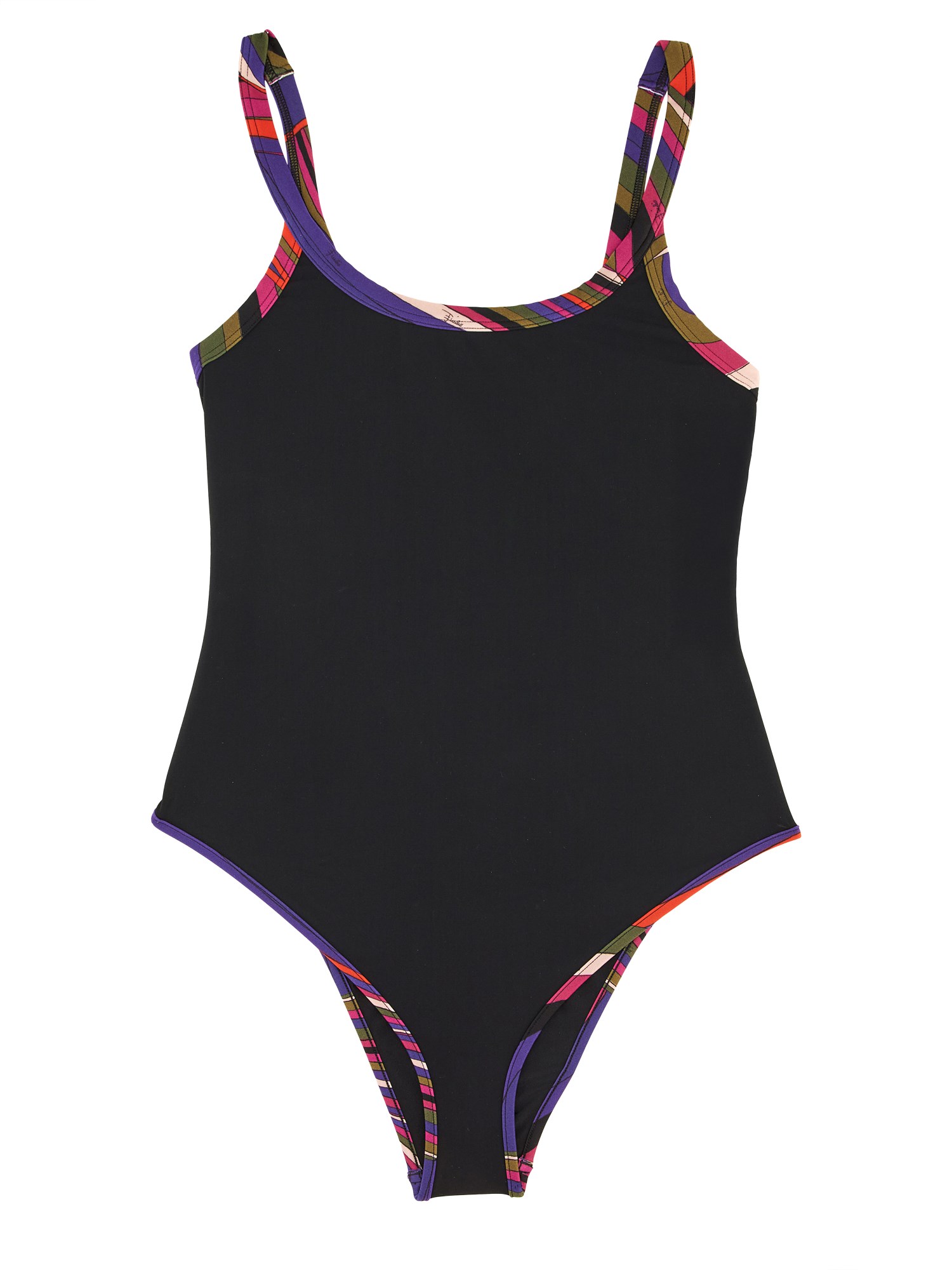 Pucci One-piece Swimsuit With Printed Edges Swimwear Black In Black