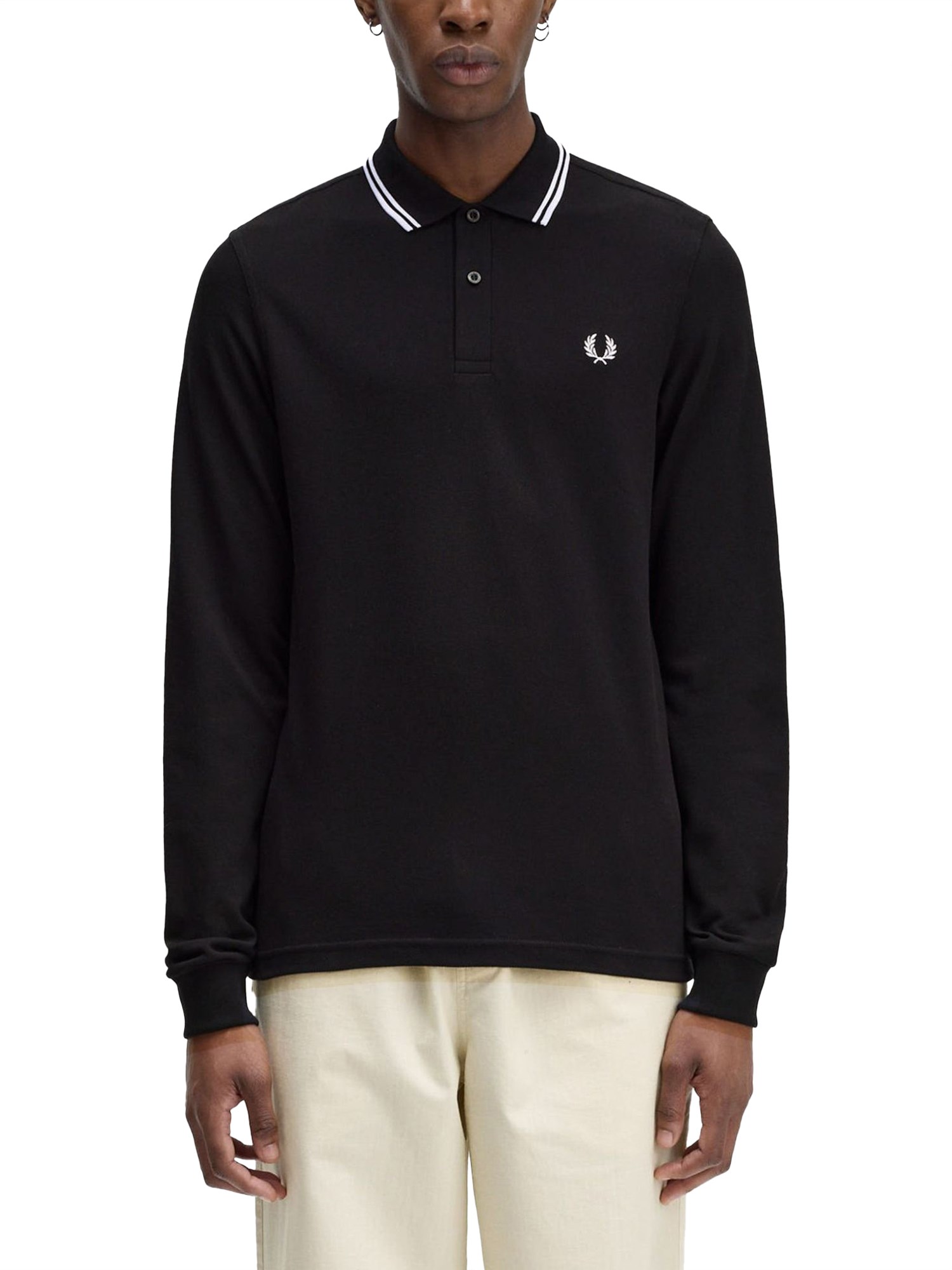 Fred Perry Authentic Long Sleeved Twin Tipped Polo Black In Black