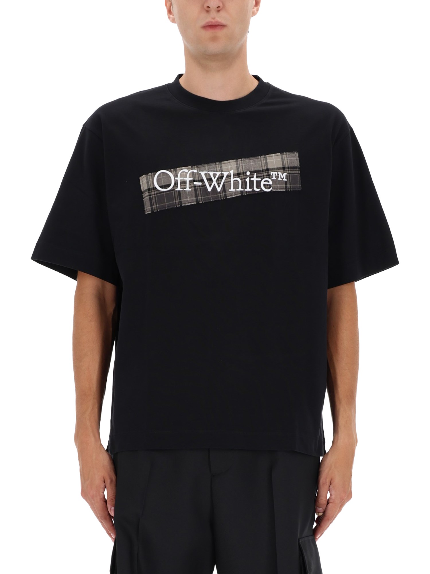 Off-white Black Crewneck T-shirt With Logo Lettering On The Front And Maxi Diagonal Motif On The Rear In Cotto In Black