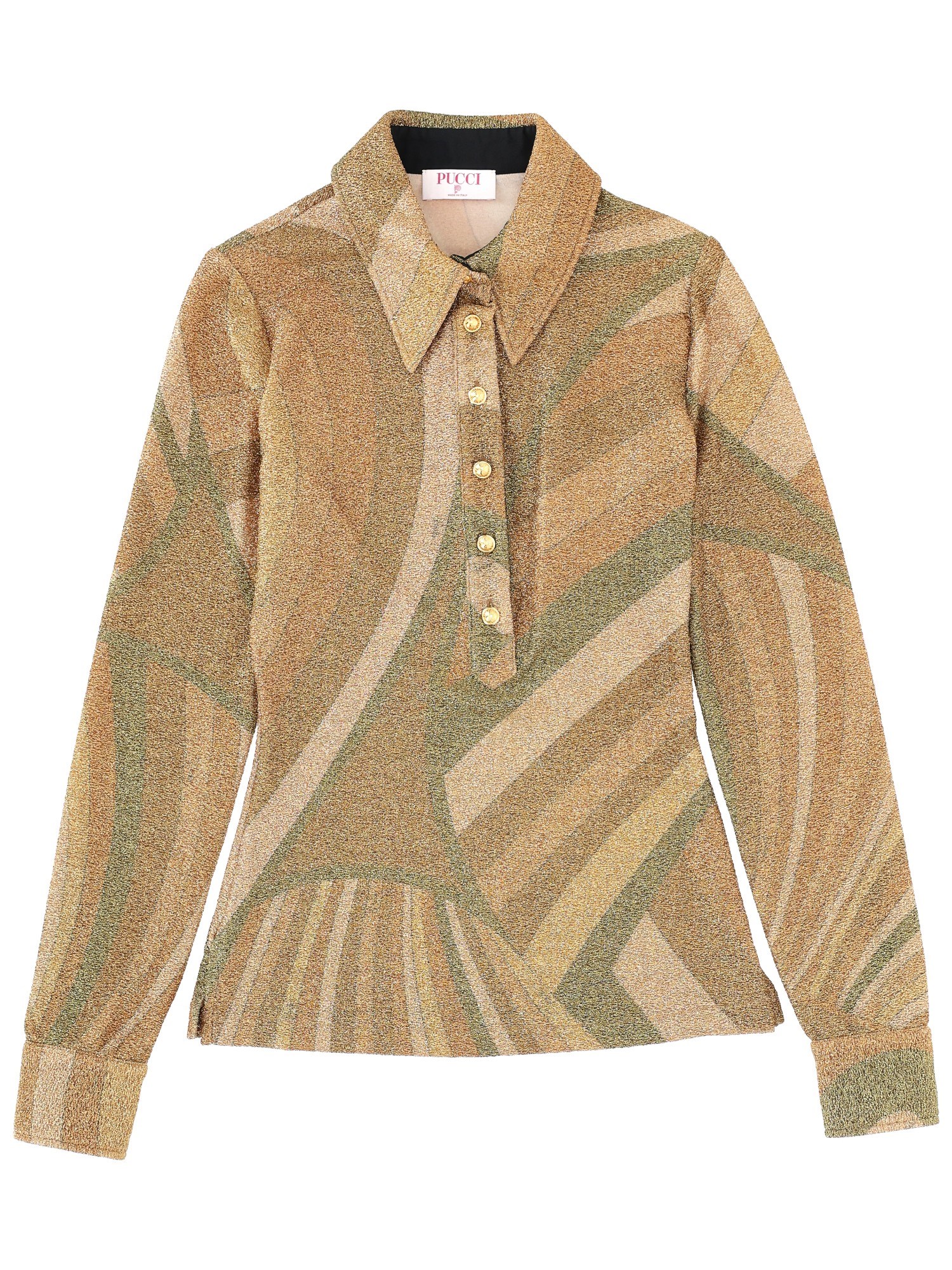 Pucci Long Sleeve Collared Top With Button Cuffs In Multi
