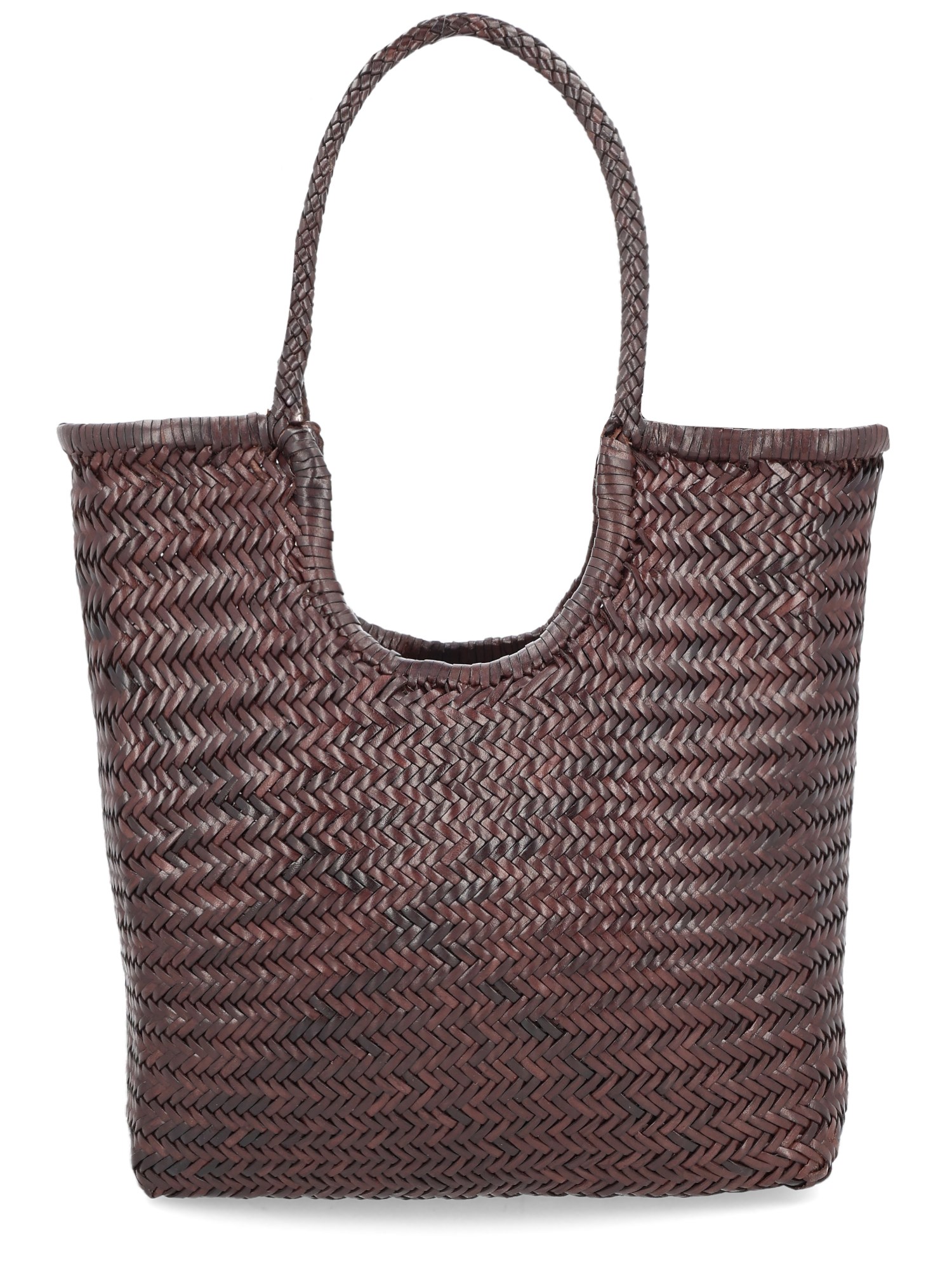 Dragon Diffusion Rectangular Woven Shoulder Bag With Dual Handles In Brown